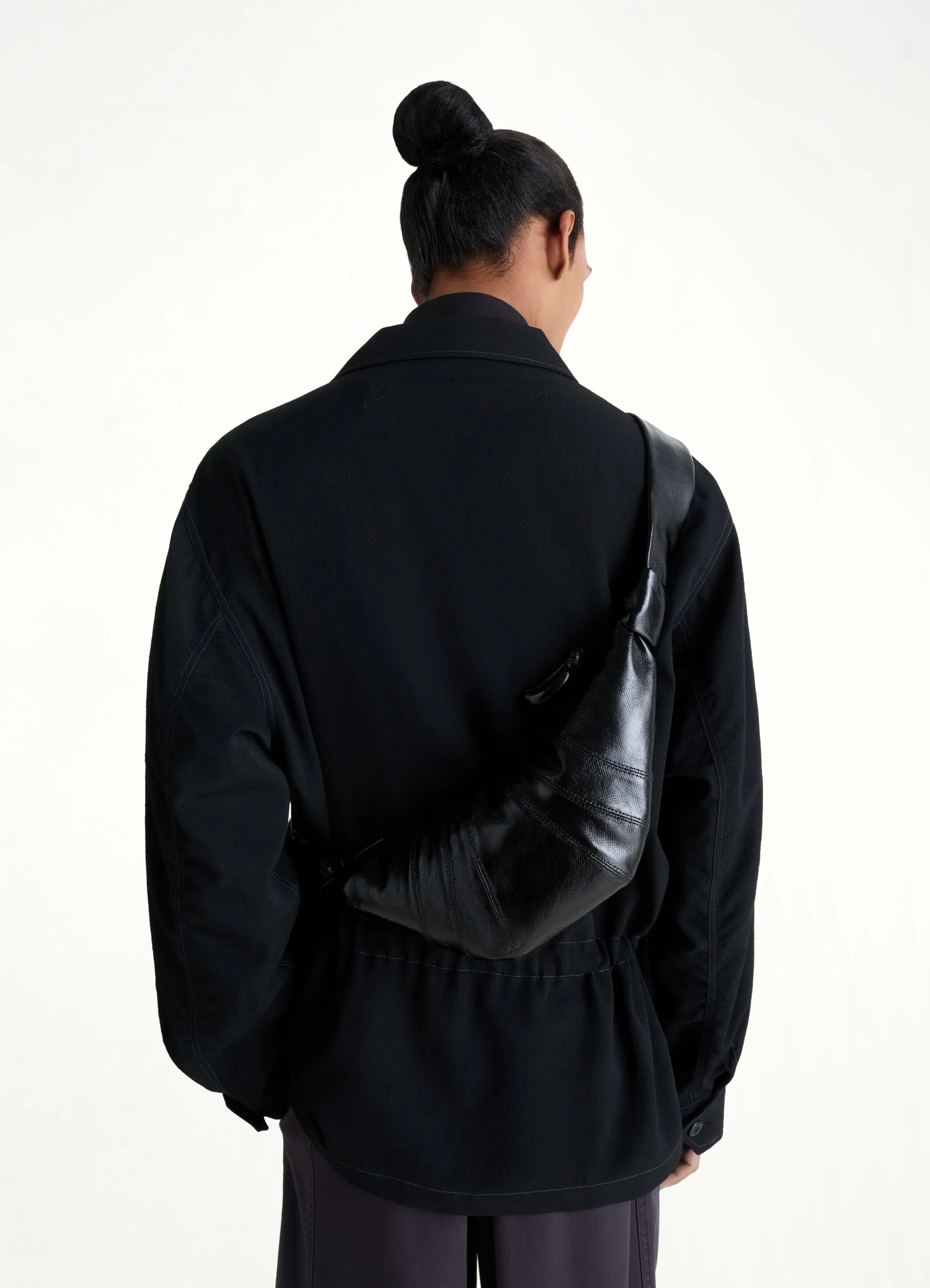 Coated Cotton Small Croissant Bag in Black - Image 4