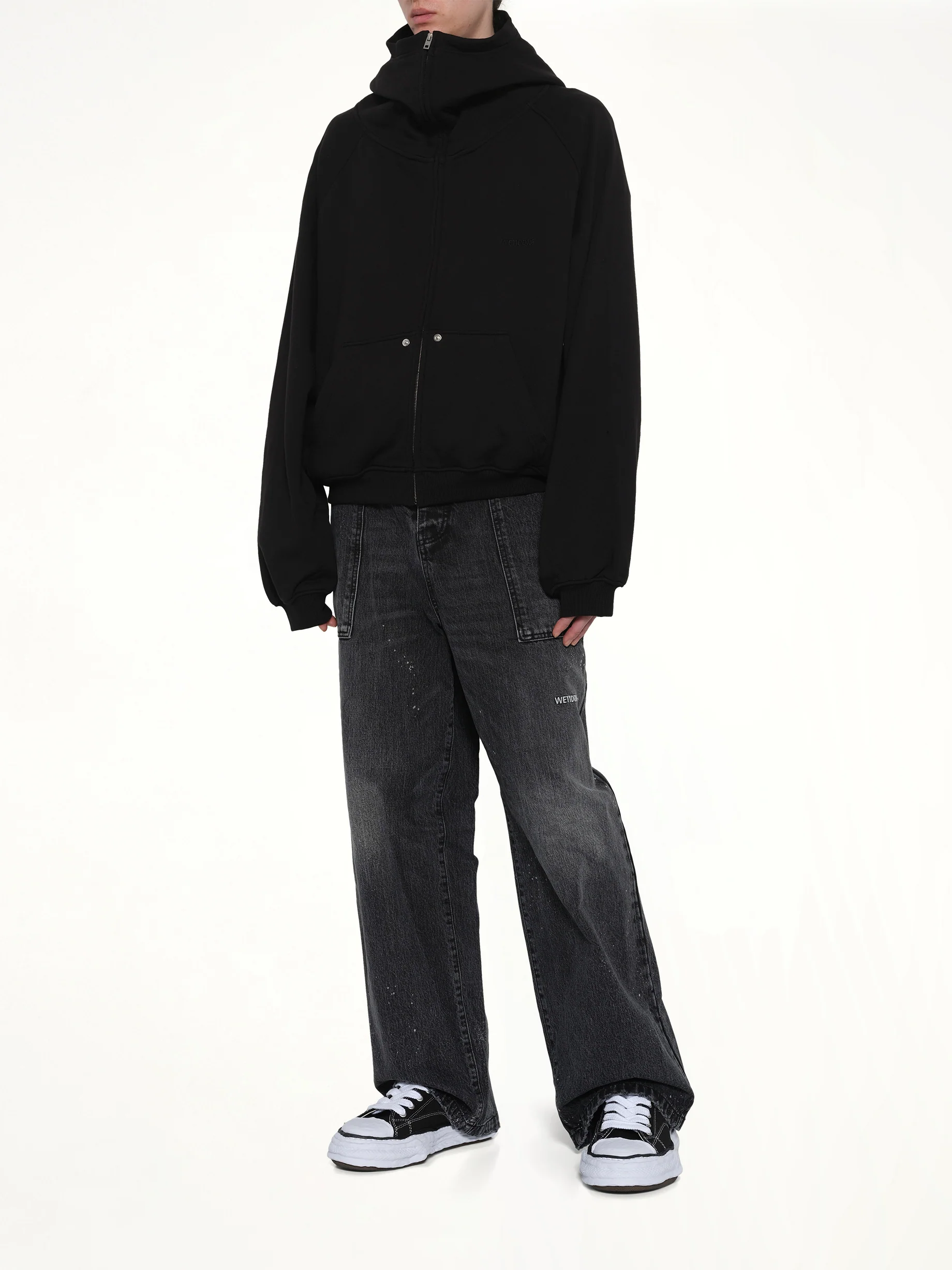 Snap-Detail Jersey Zip-Up Hoodie in Black - Image 4