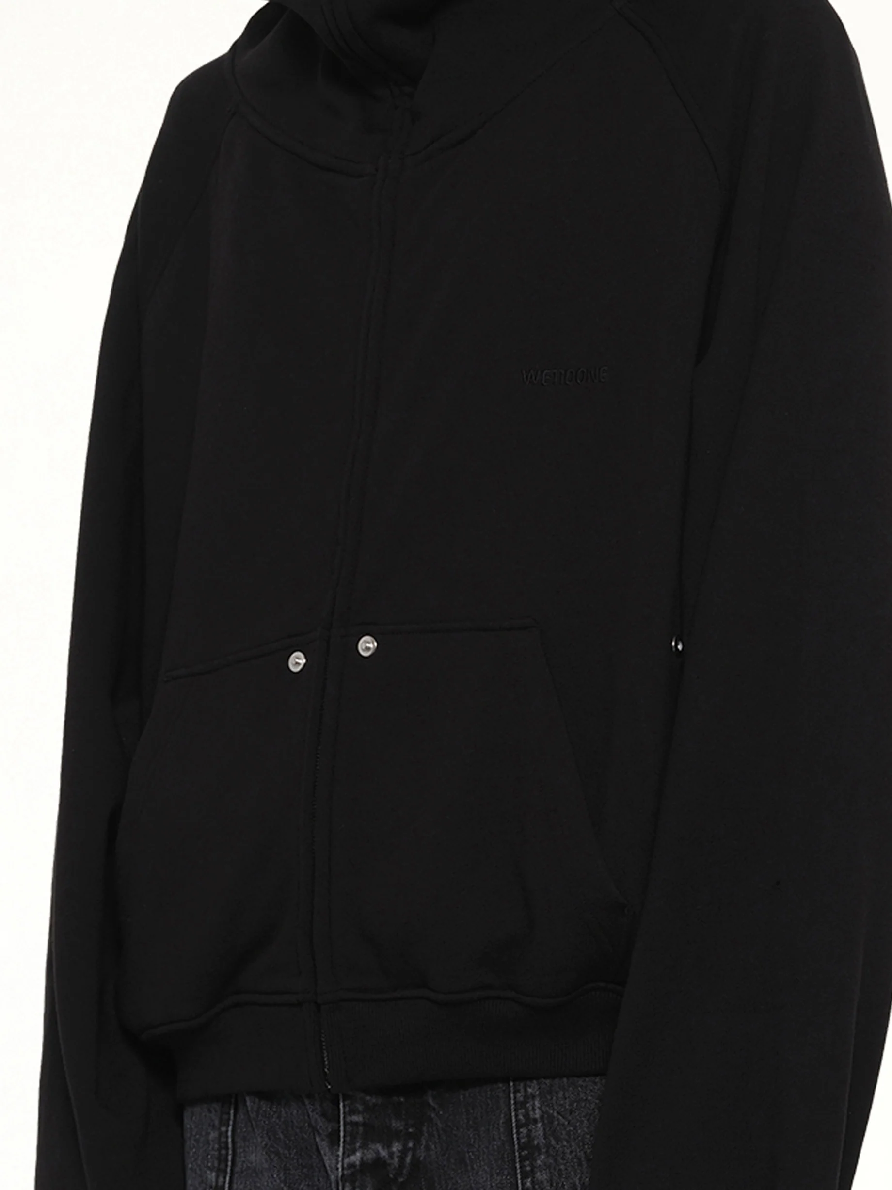 Snap-Detail Jersey Zip-Up Hoodie in Black - Image 6