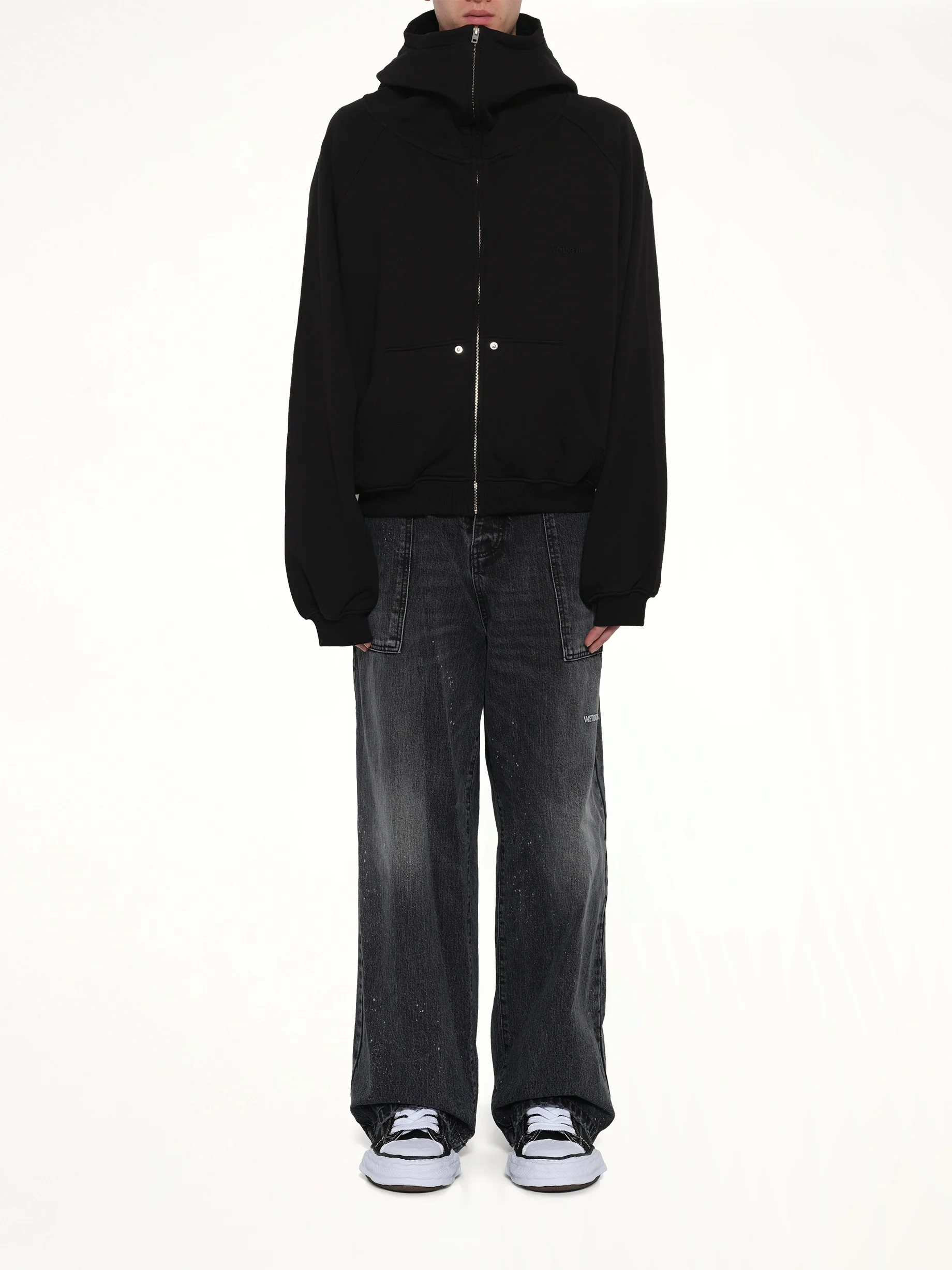 Snap-Detail Jersey Zip-Up Hoodie in Black - Image 7