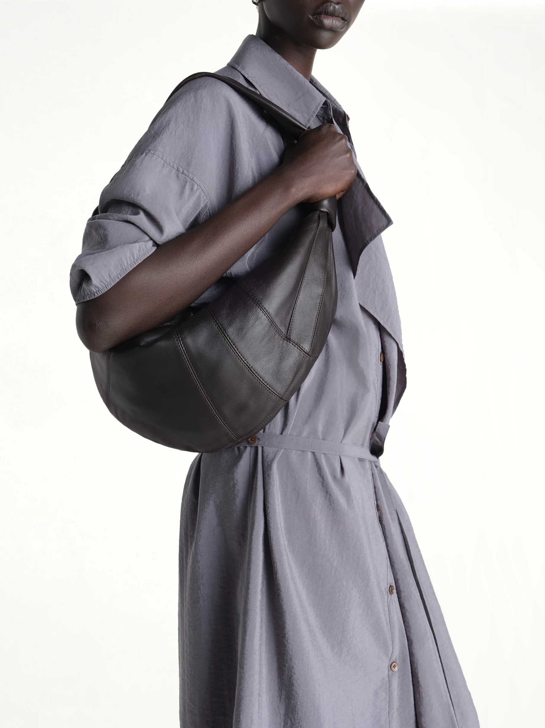 Soft Nappa Fortune Croissant Bag in Dark Chocolate - Image 4