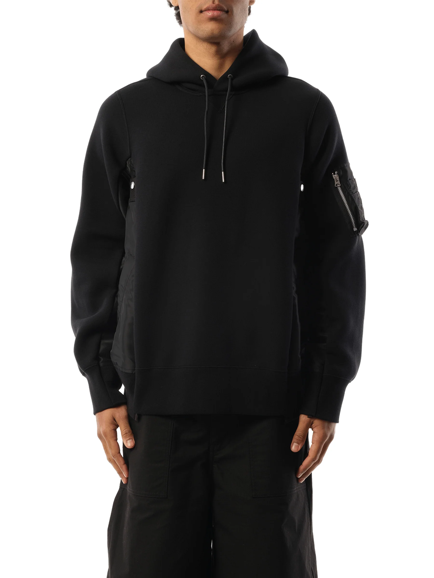 Sponge Sweat Nylon Twill Hoodie in Black