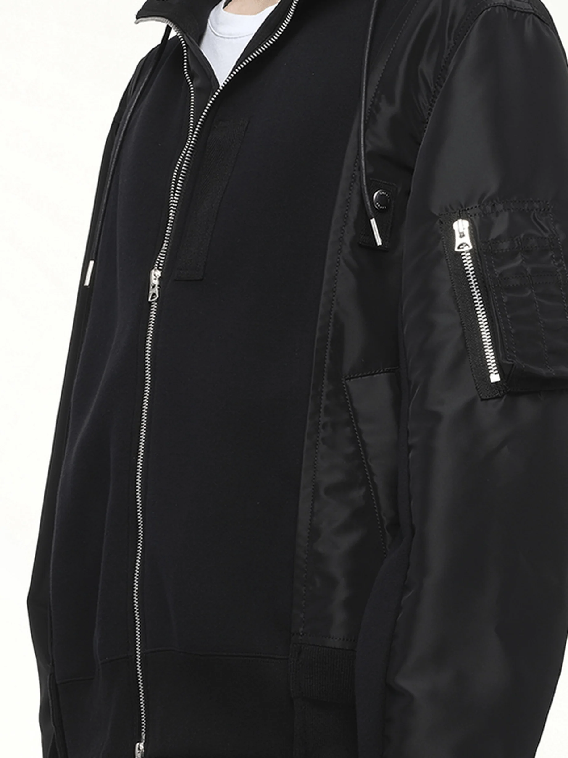 Sponge Sweat Nylon Twill Hoodie in Black/Black - Image 3
