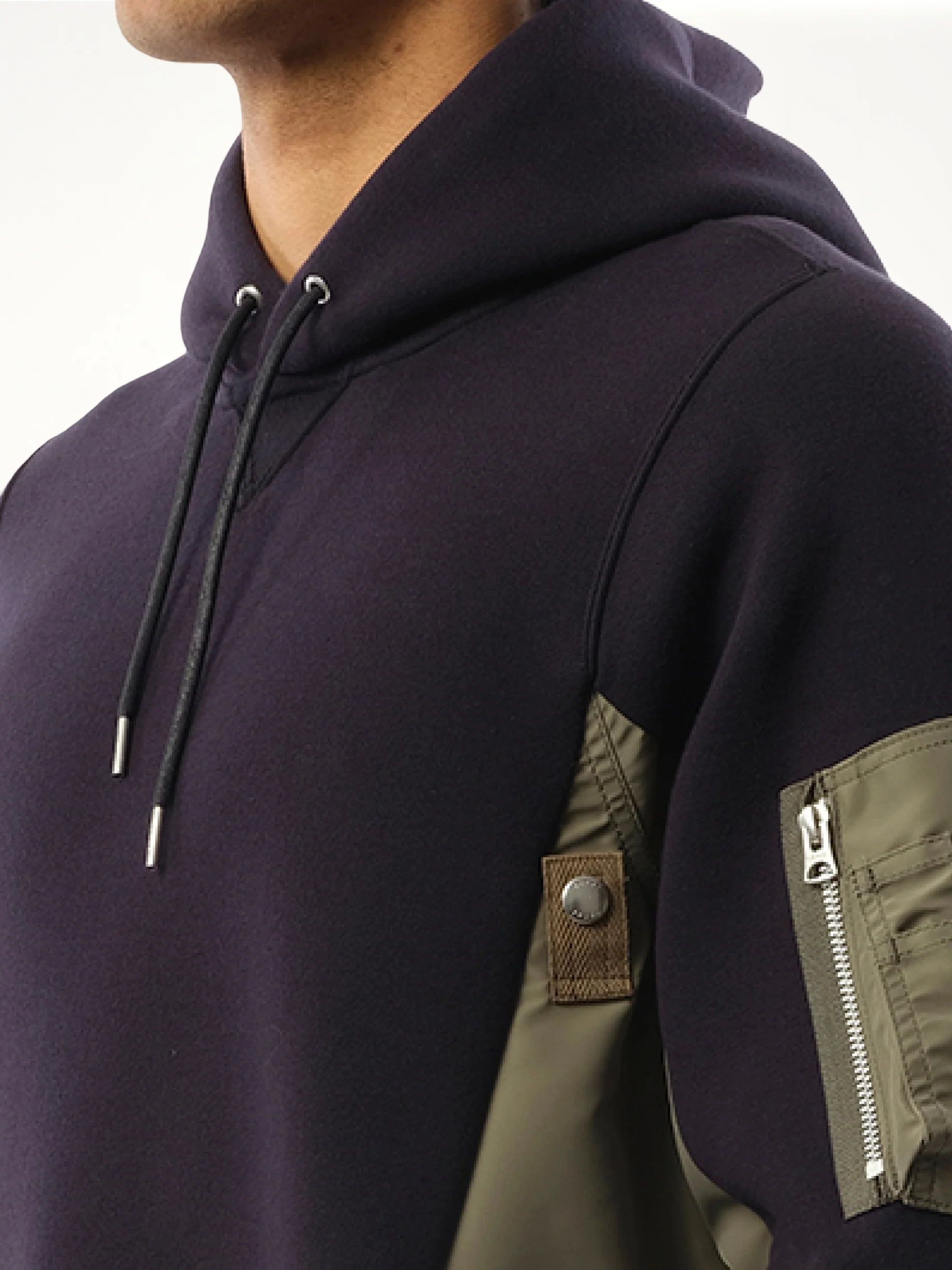 Sponge Sweat Nylon Twill Hoodie in Navy/Khaki - Image 3