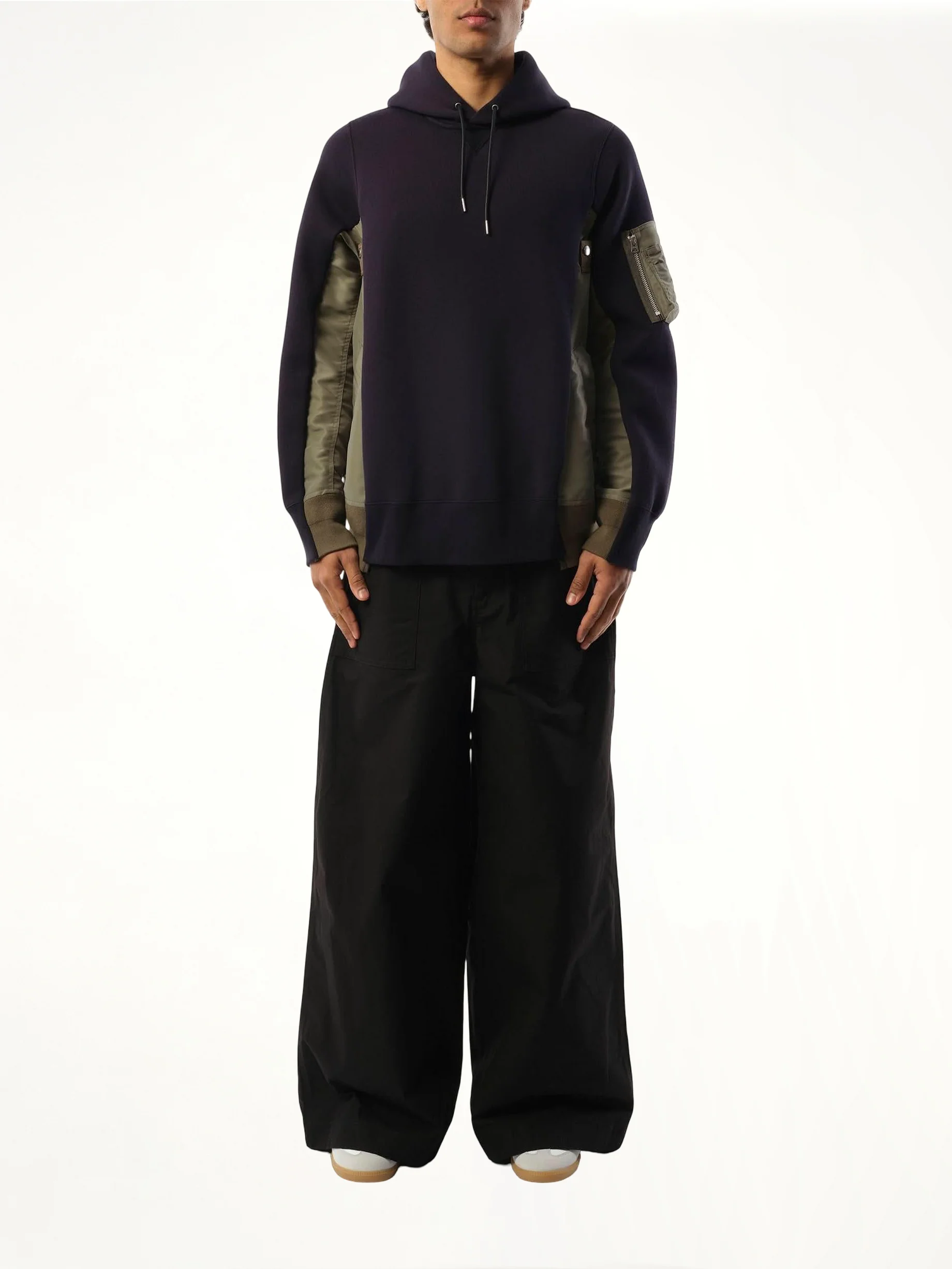 Sponge Sweat Nylon Twill Hoodie in Navy/Khaki - Image 4