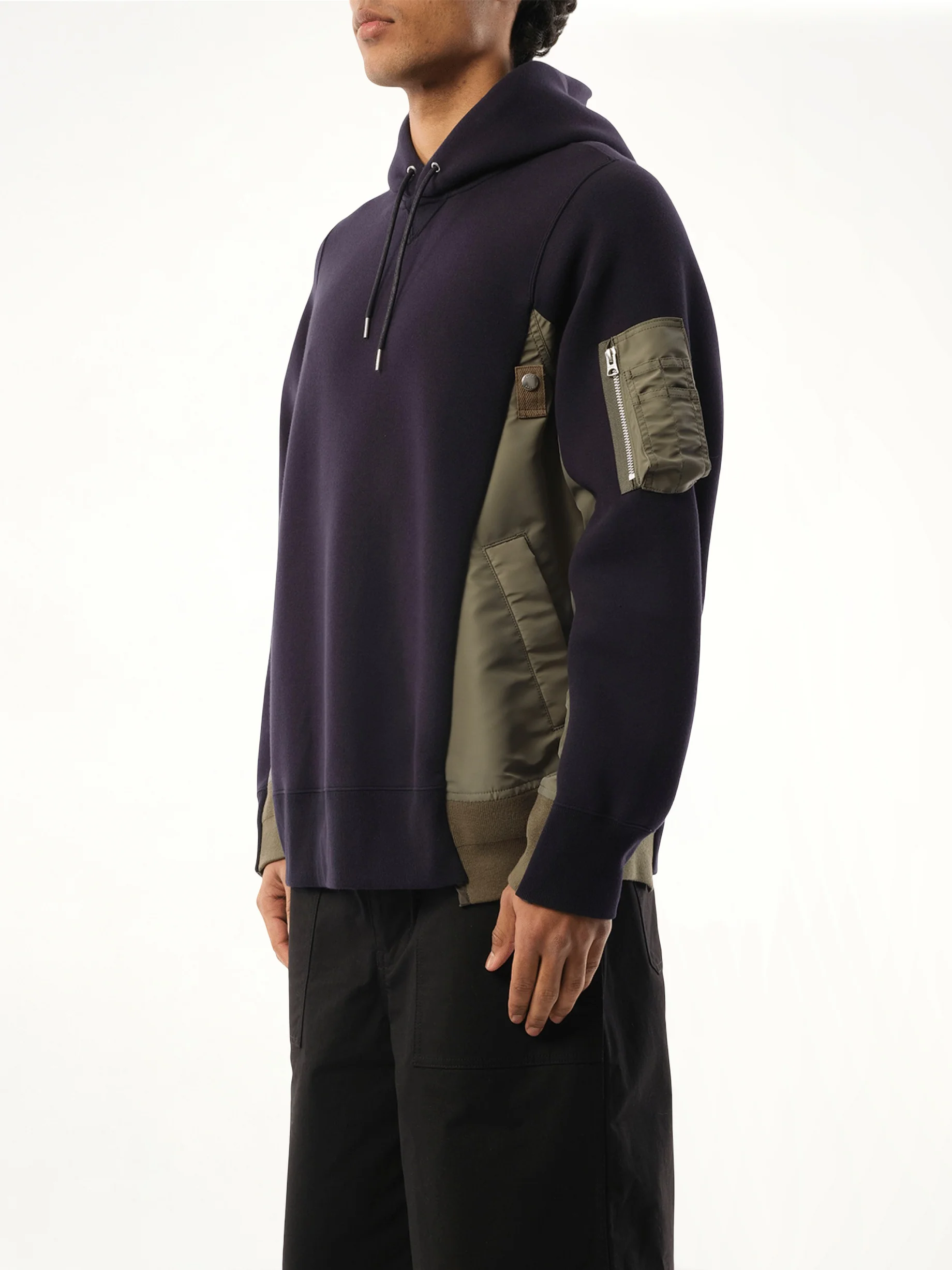 Sponge Sweat Nylon Twill Hoodie in Navy/Khaki - Image 5
