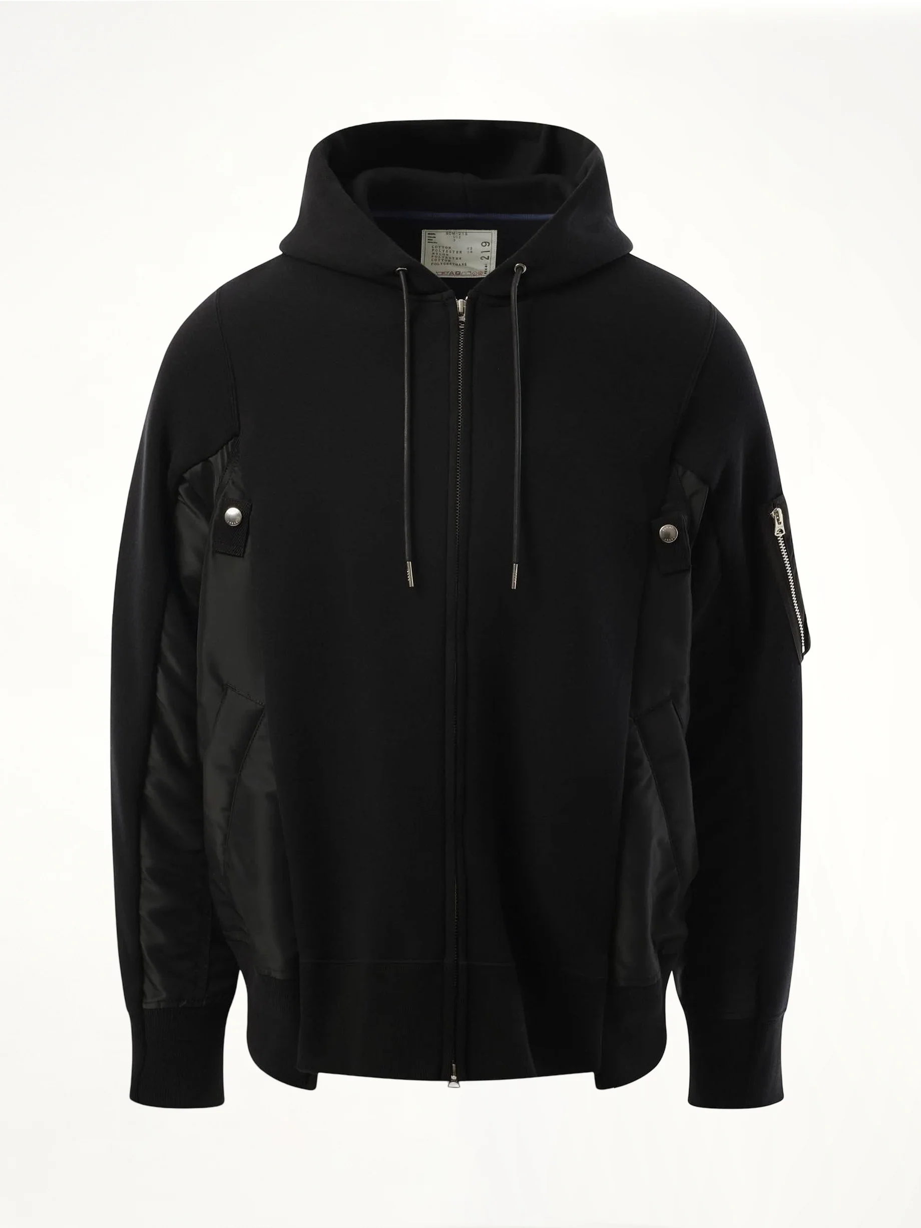 Sponge Sweat Nylon Twill Zip Hoodie in Black - Image 2