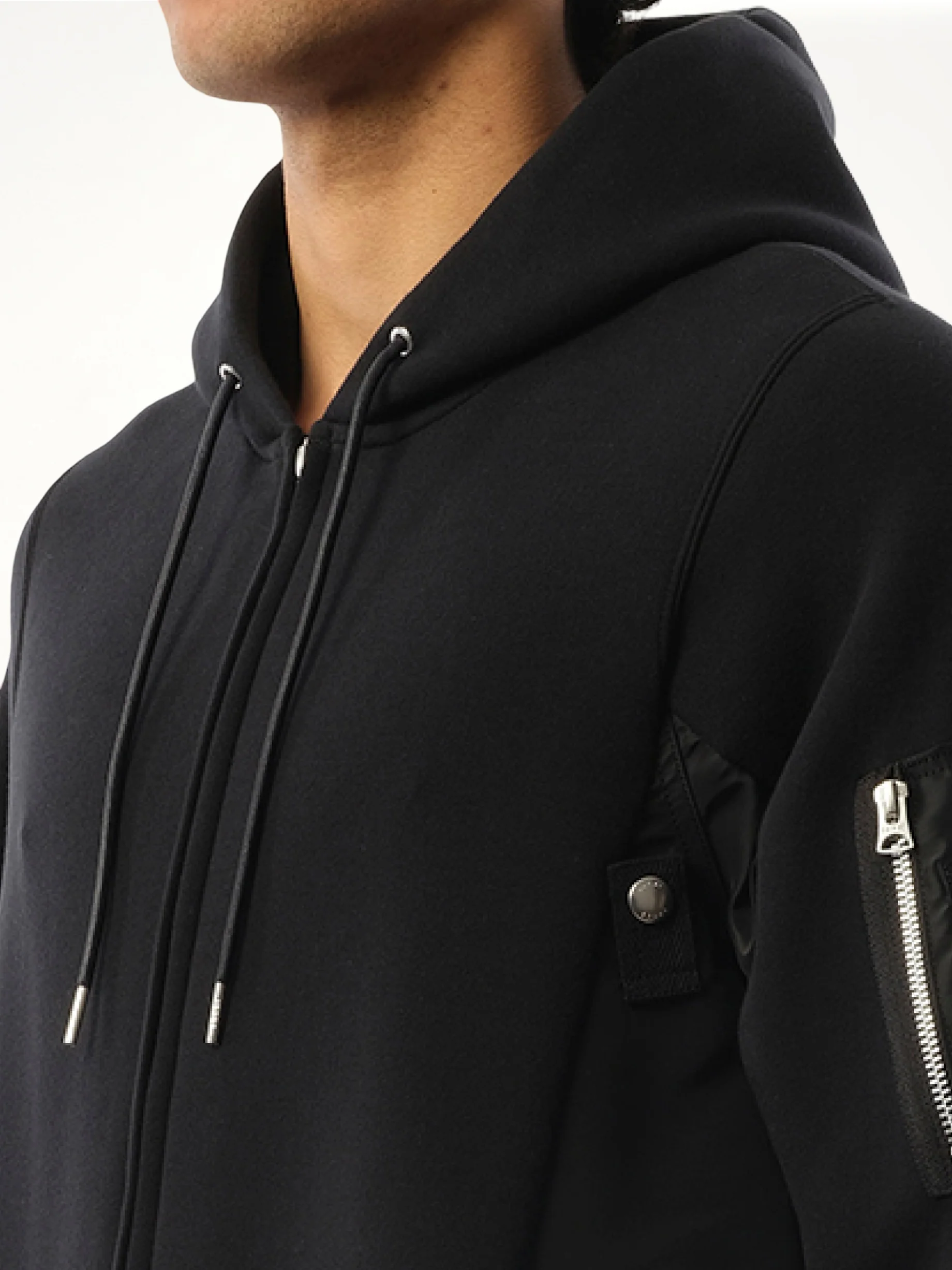 Sponge Sweat Nylon Twill Zip Hoodie in Black - Image 3