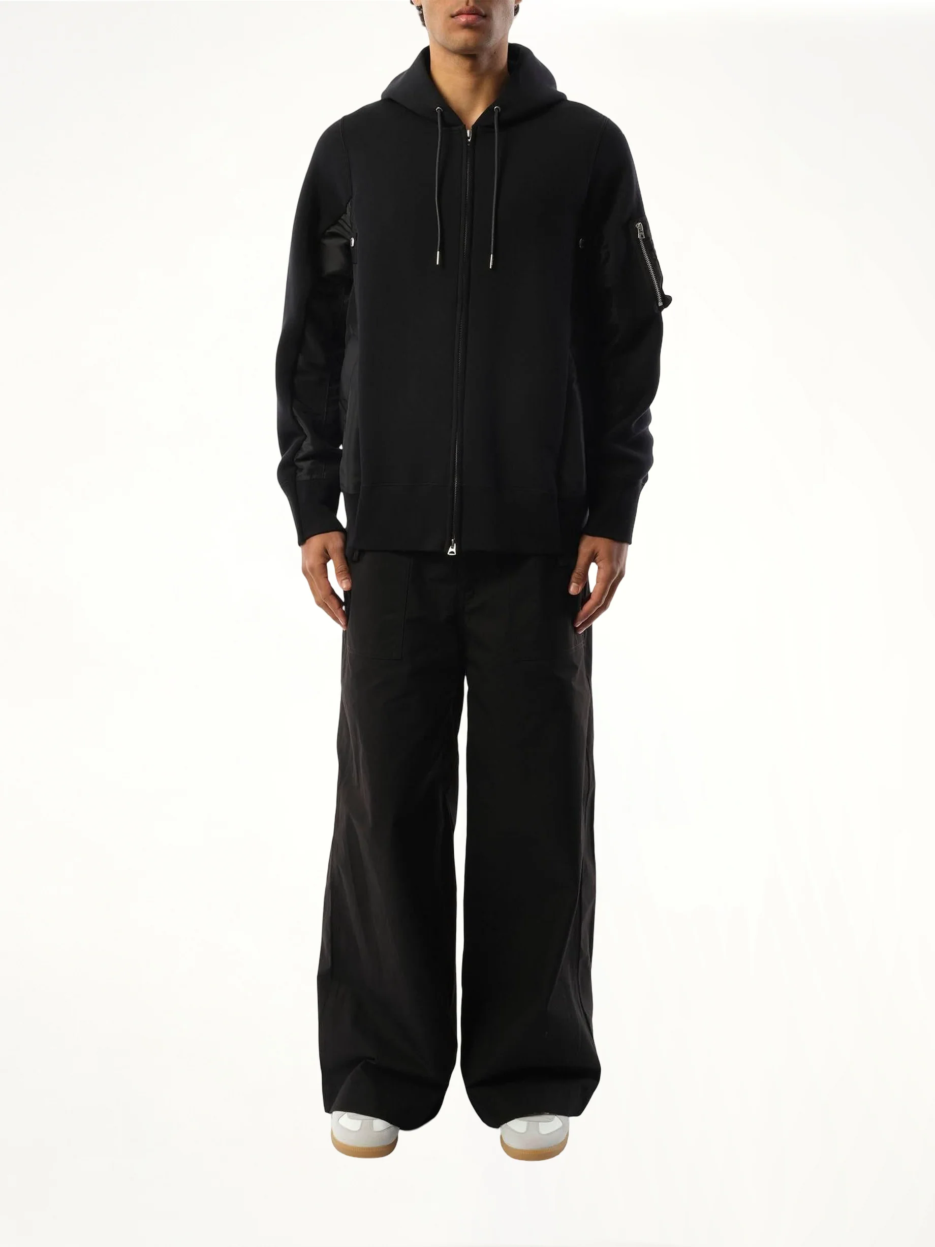 Sponge Sweat Nylon Twill Zip Hoodie in Black - Image 4