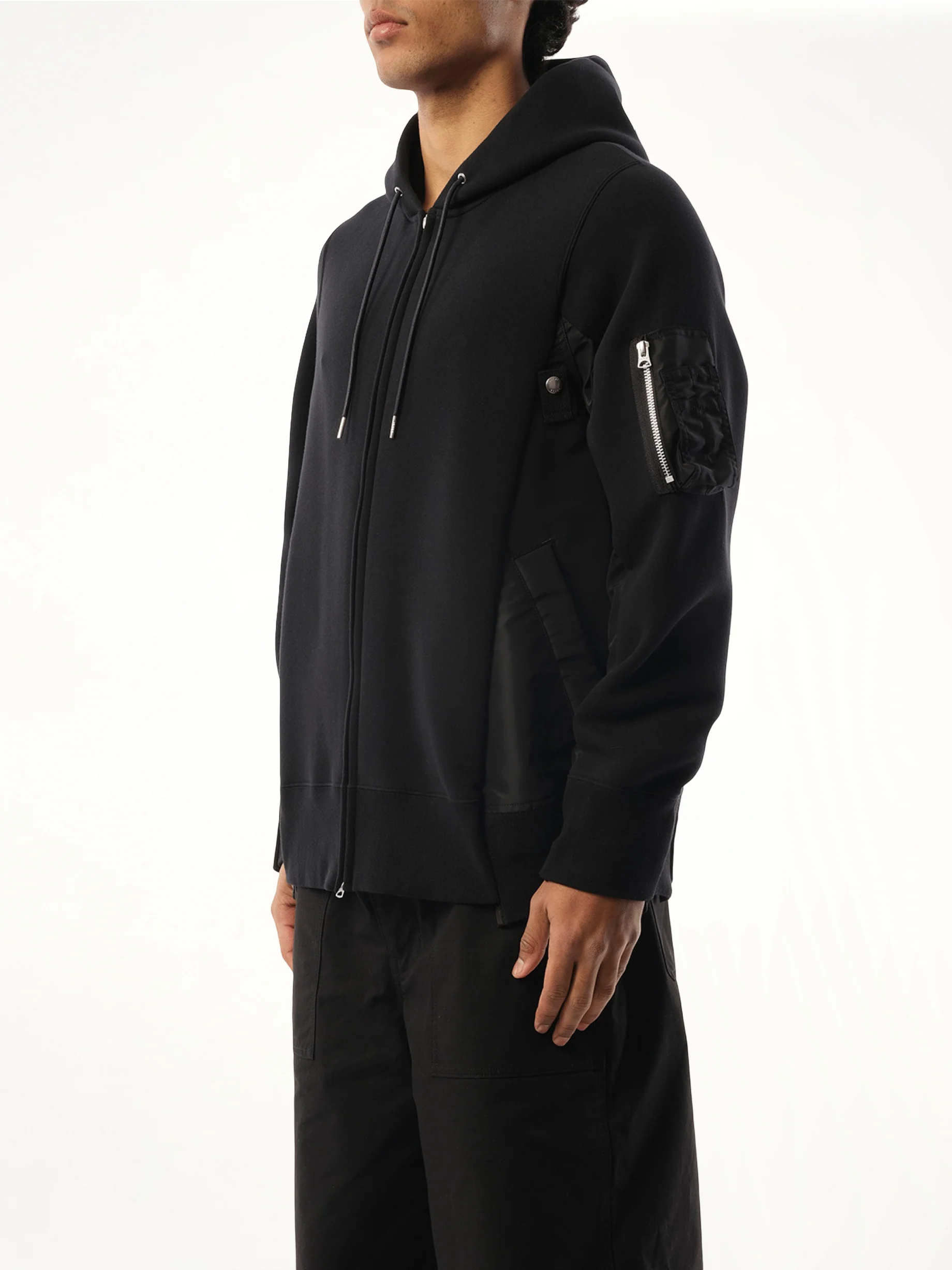 Sponge Sweat Nylon Twill Zip Hoodie in Black - Image 5