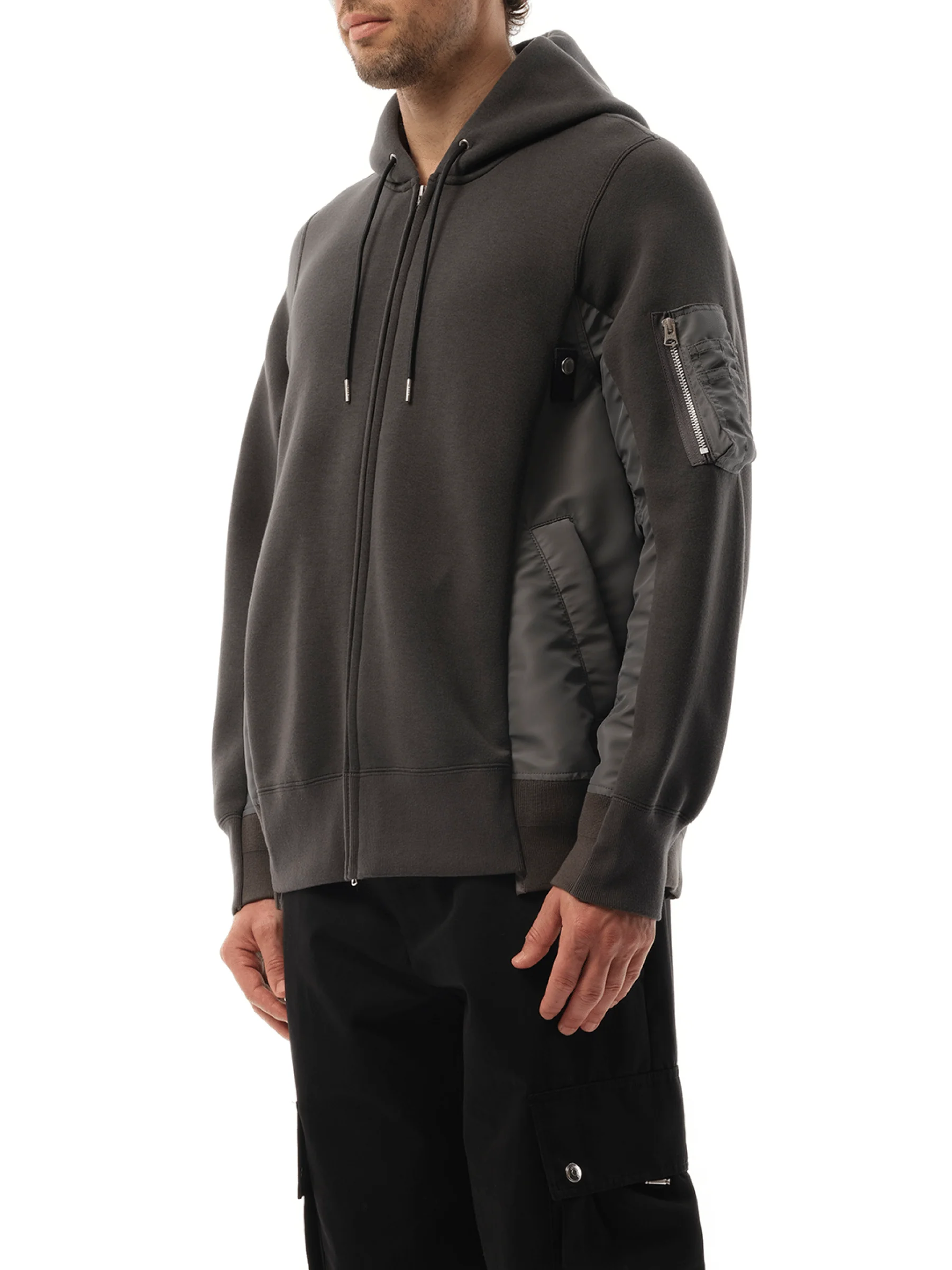 Sponge Sweat Nylon Twill Zip Hoodie in Charcoal Gray - Image 5