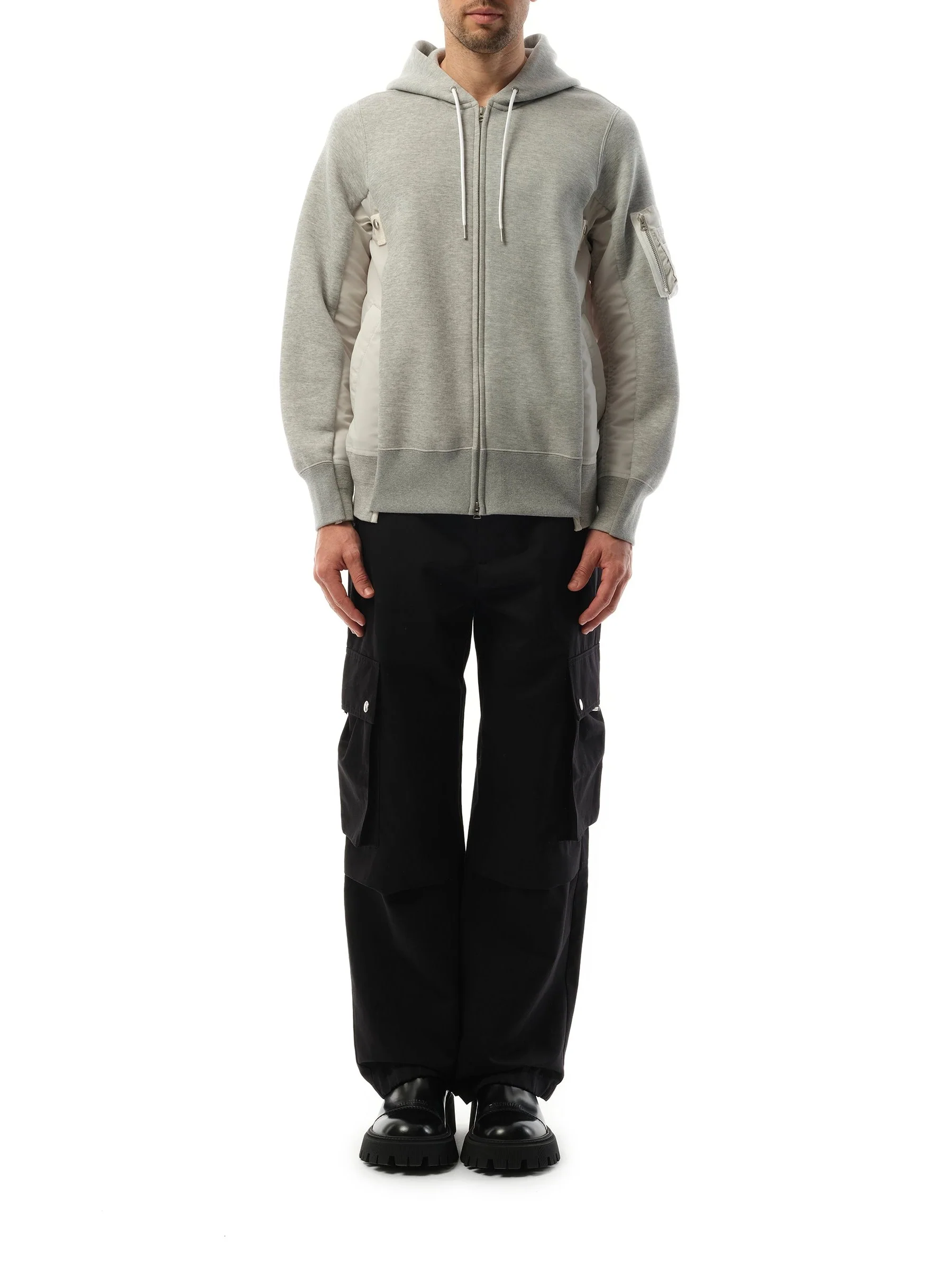 Sponge Sweat Nylon Twill Zip Hoodie in Light Gray - Image 4