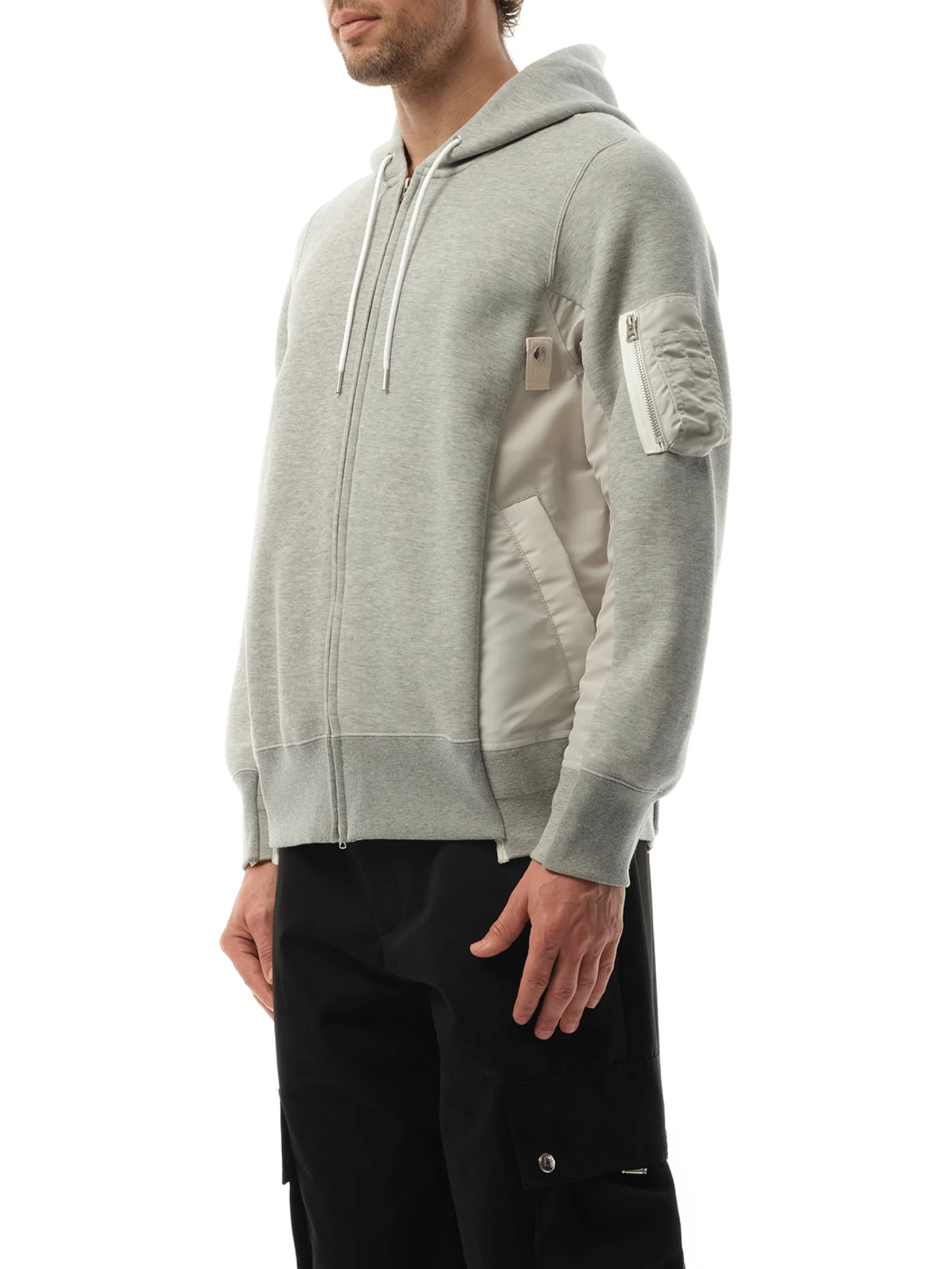 Sponge Sweat Nylon Twill Zip Hoodie in Light Gray - Image 5