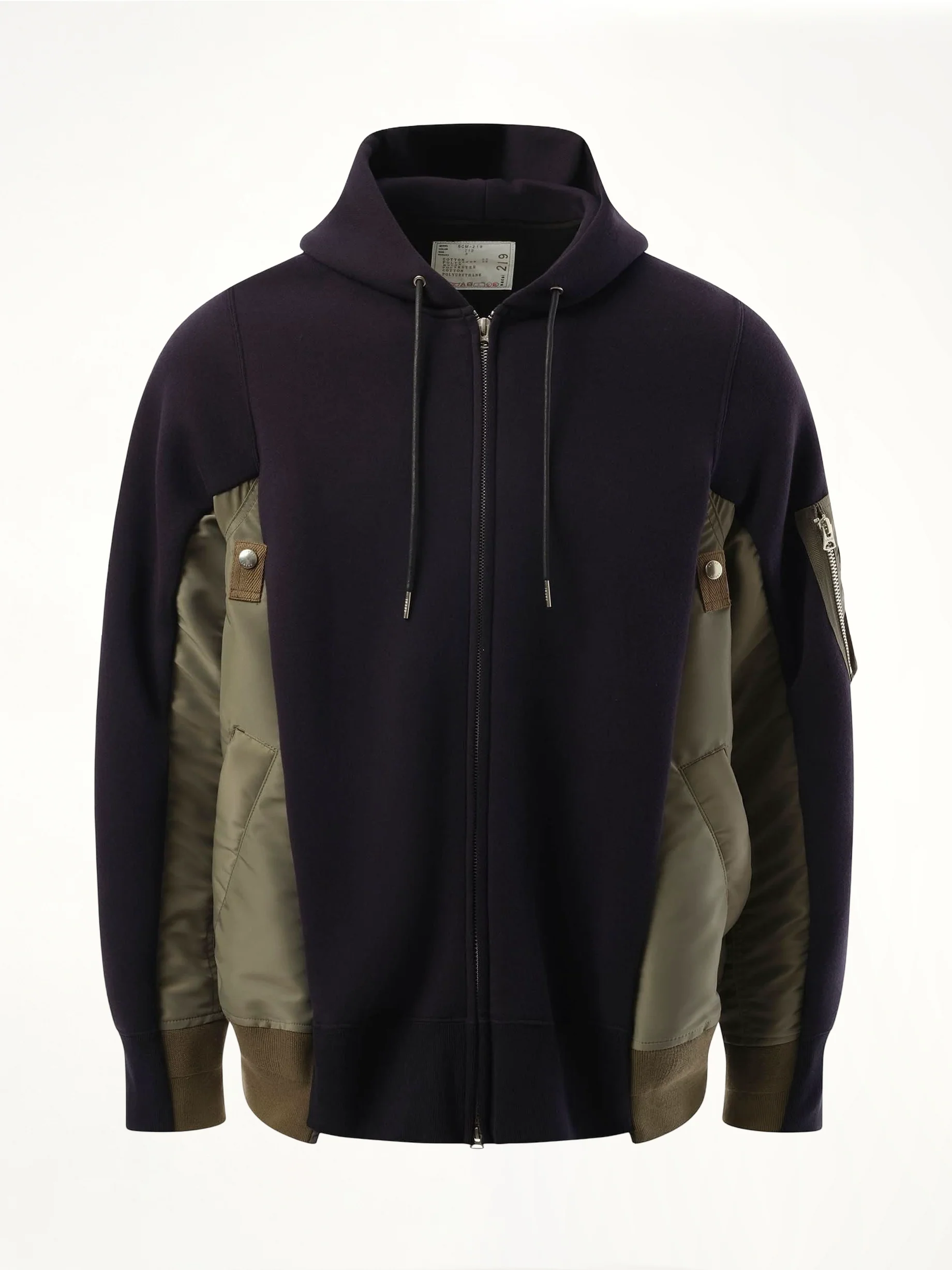 Sponge Sweat Nylon Twill Zip Hoodie in Navy/Khaki - Image 2