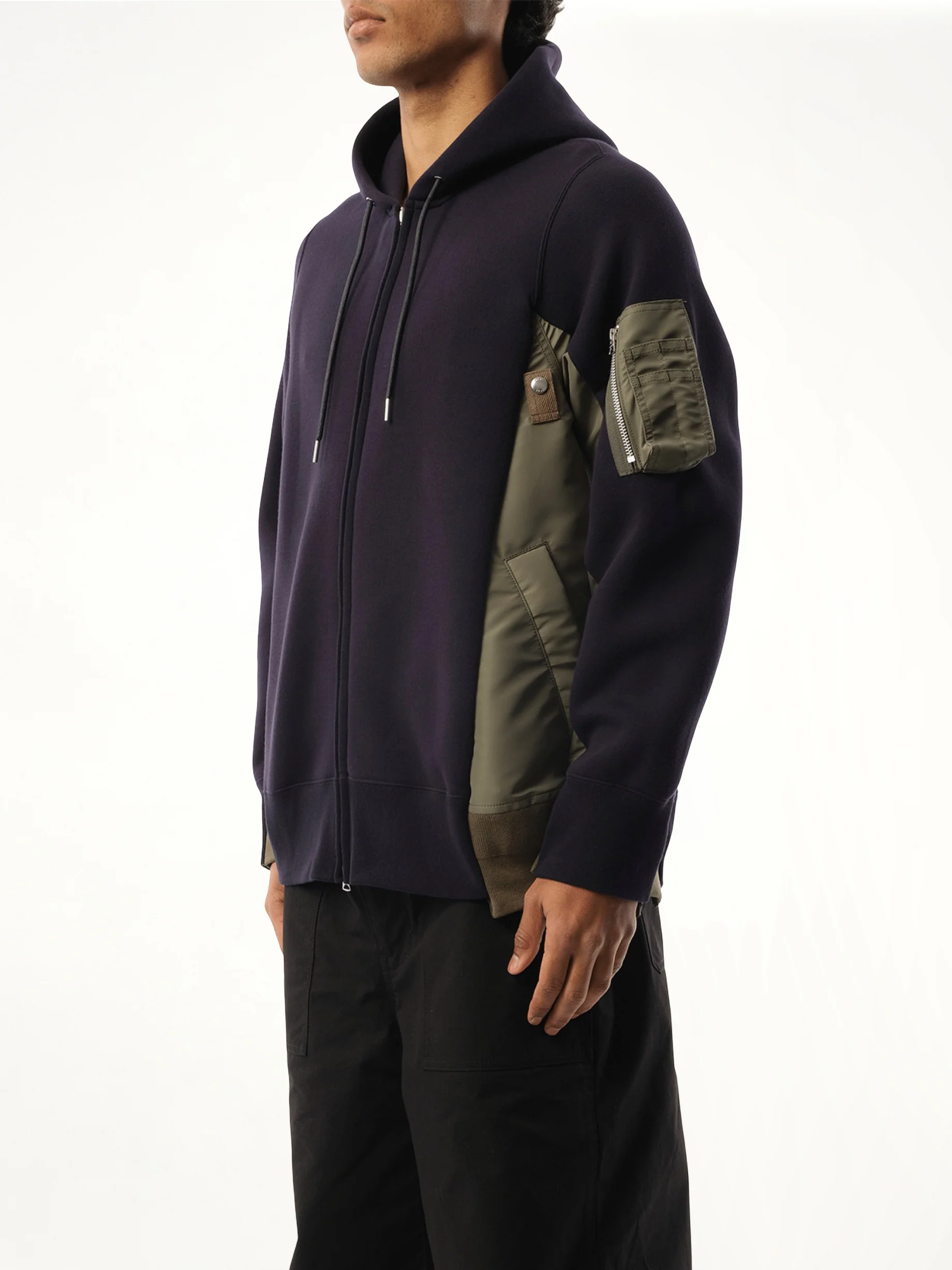 Sponge Sweat Nylon Twill Zip Hoodie in Navy/Khaki - Image 5