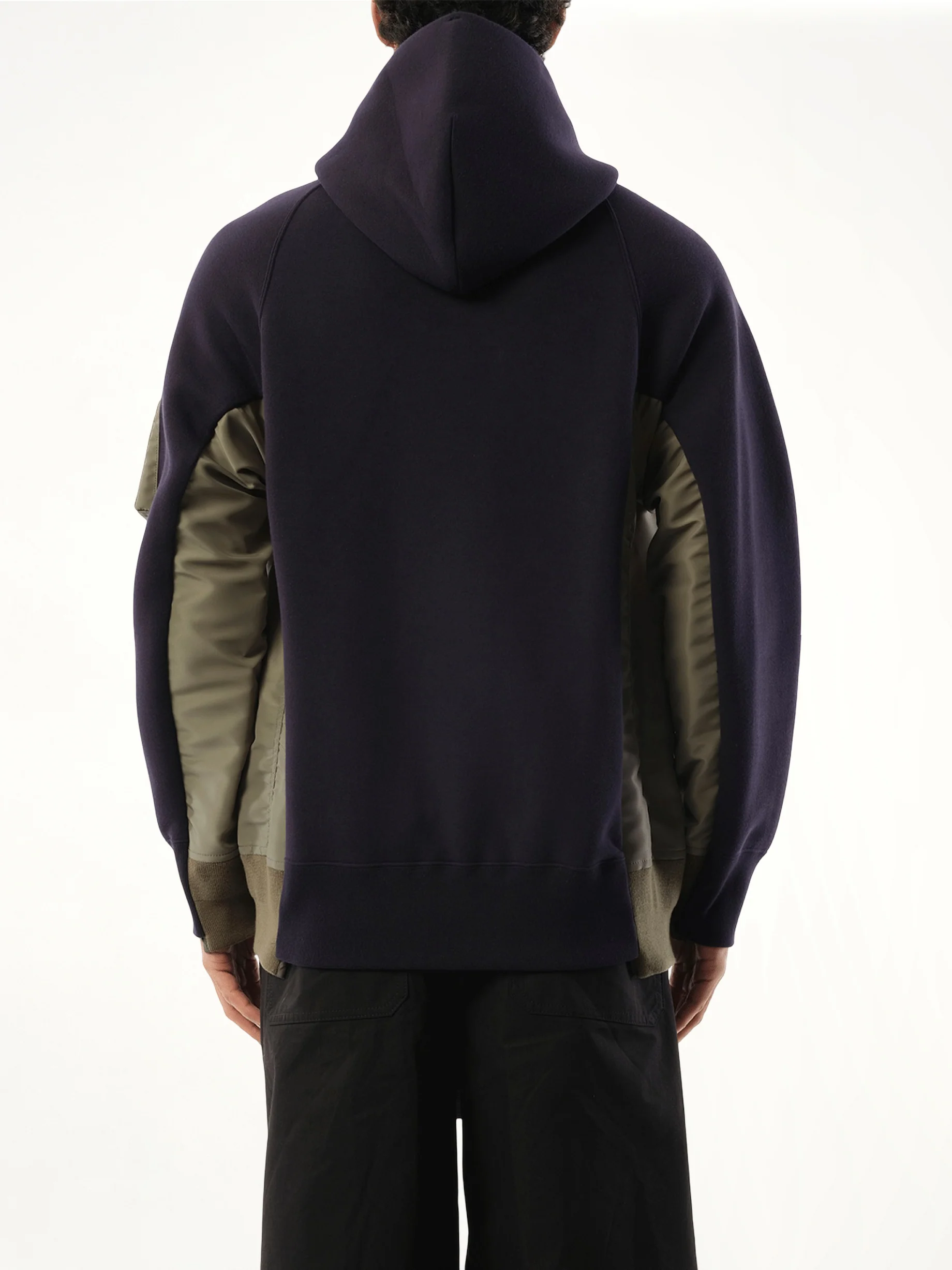 Sponge Sweat Nylon Twill Zip Hoodie in Navy/Khaki - Image 6