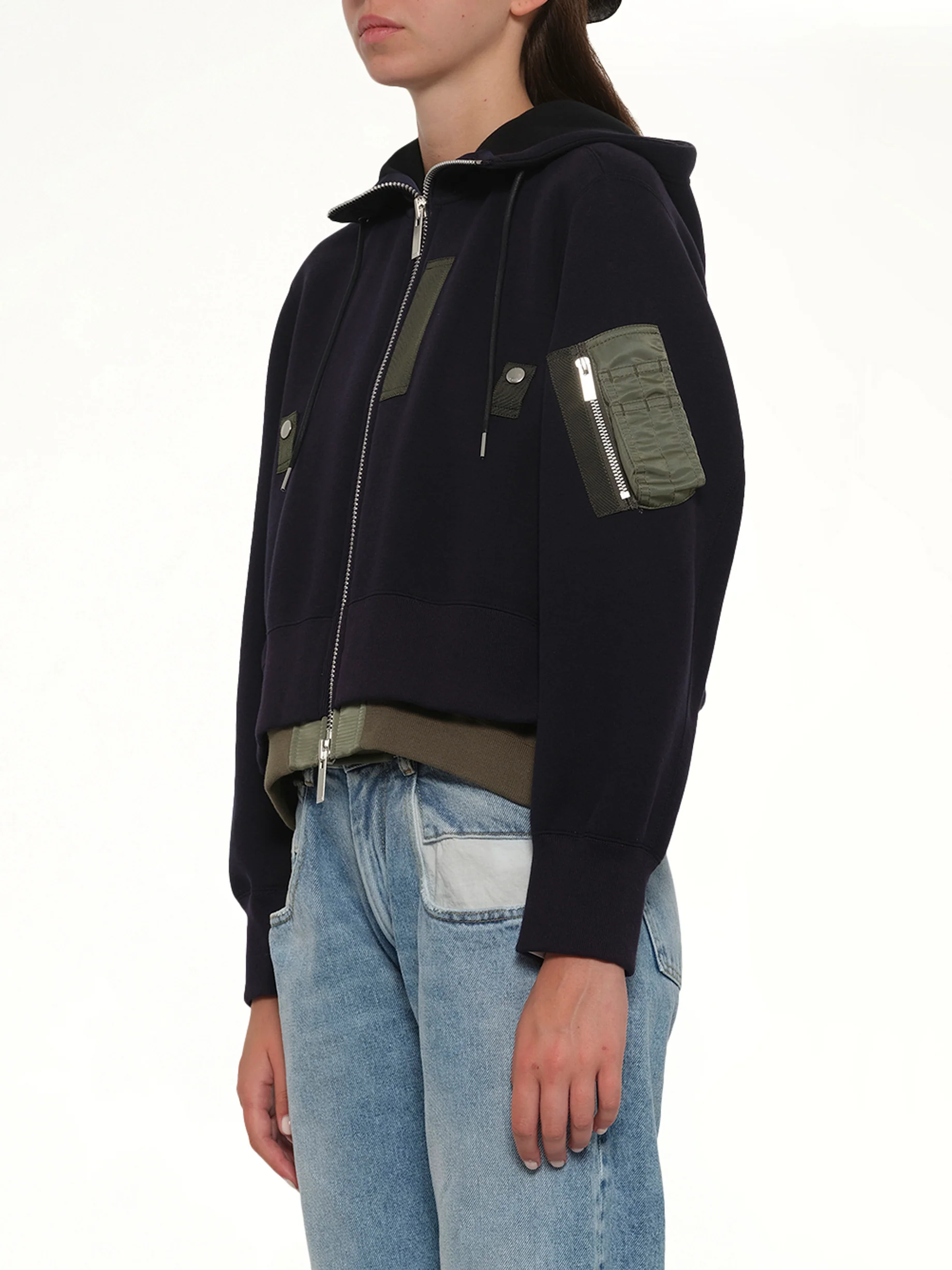 Sponge Sweat x Nylon Twill Small Hoodie in Navy/Khaki - Image 3