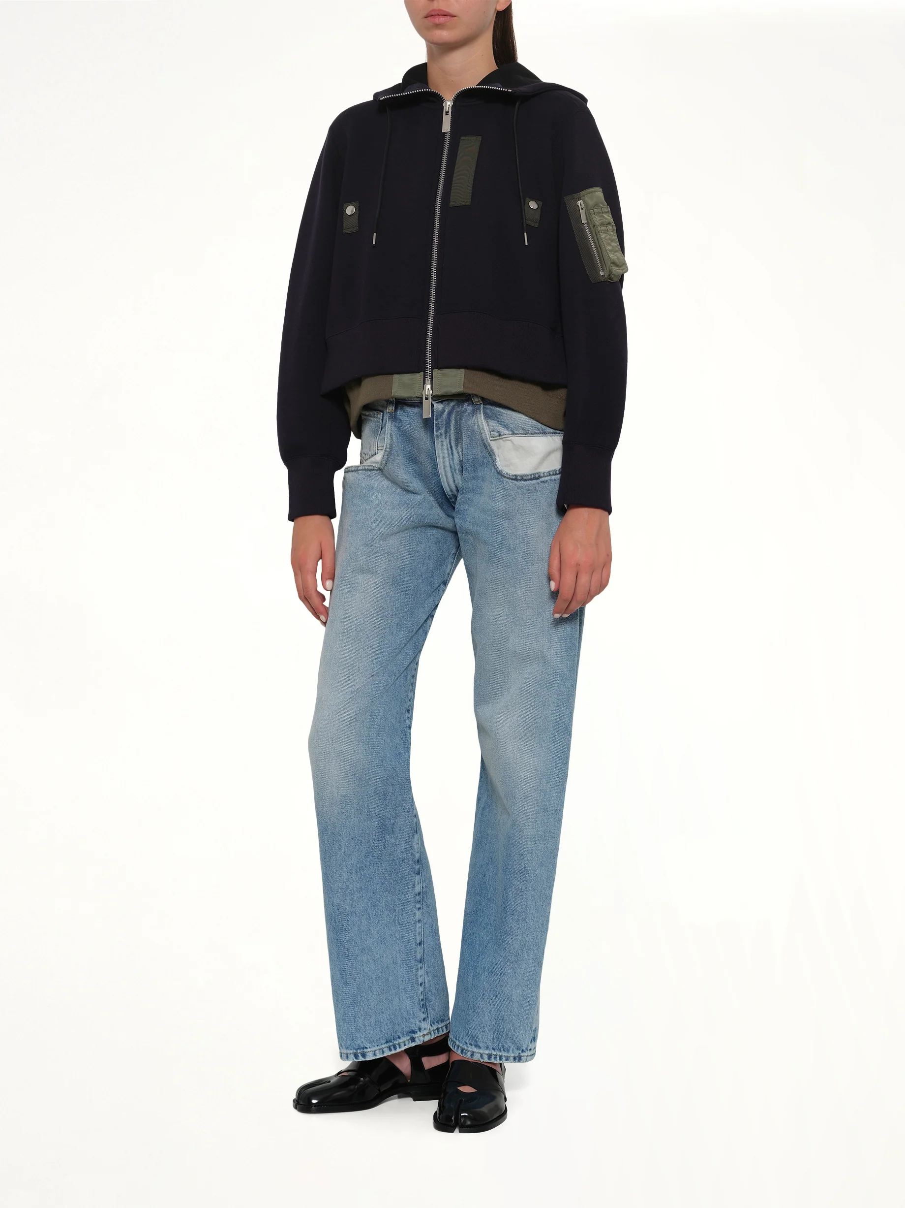 Sponge Sweat x Nylon Twill Small Hoodie in Navy/Khaki - Image 4