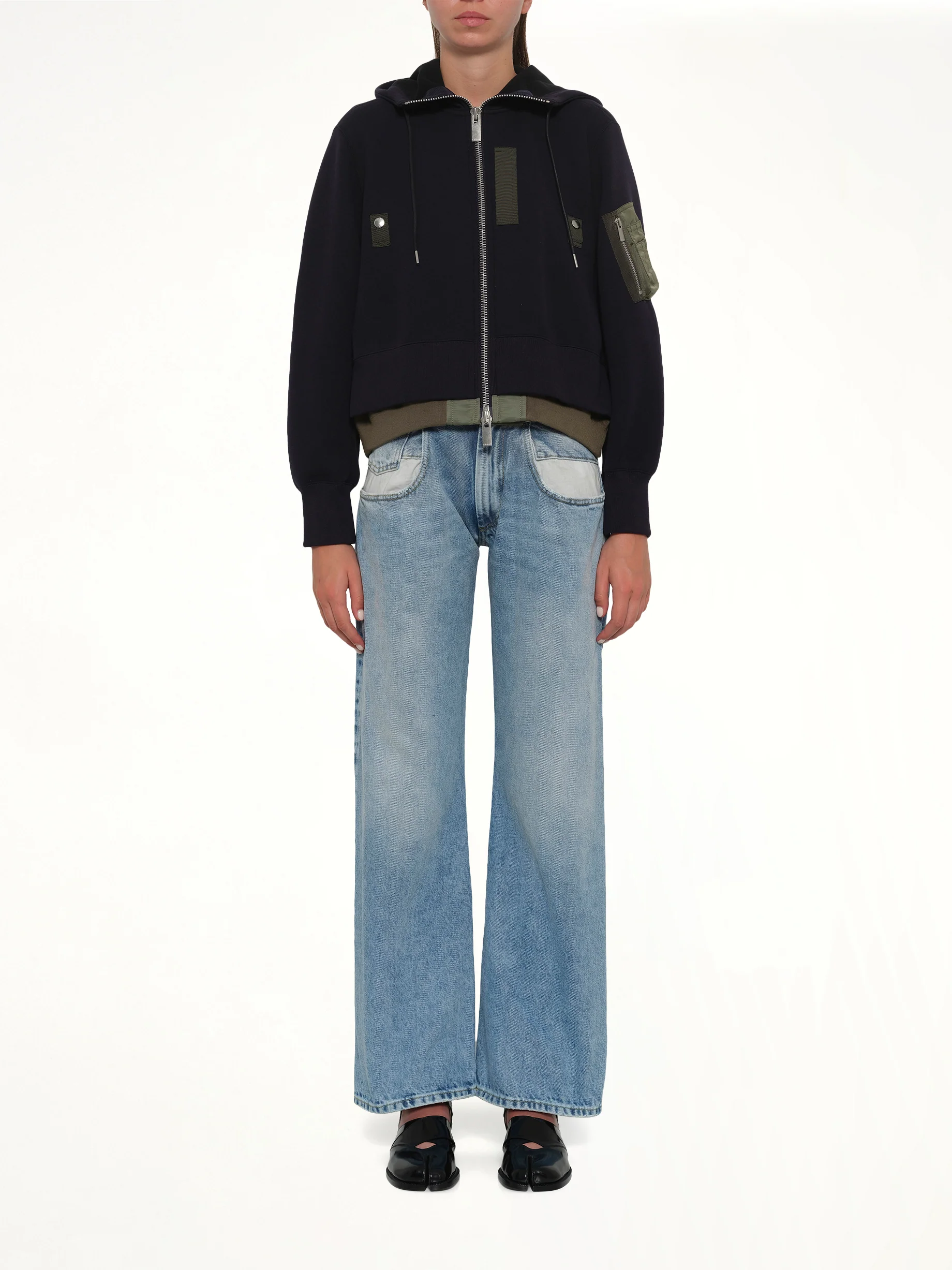 Sponge Sweat x Nylon Twill Small Hoodie in Navy/Khaki - Image 7