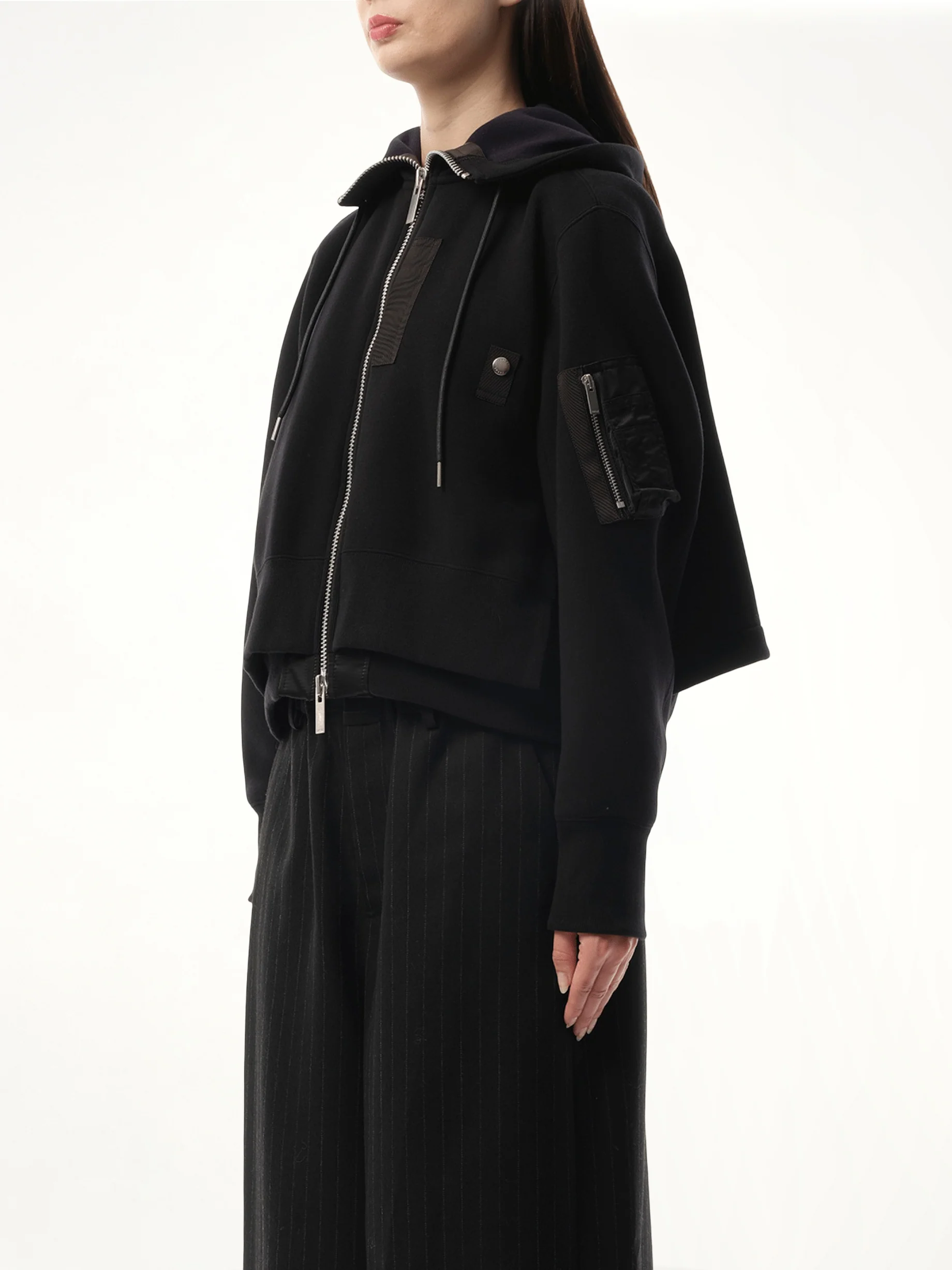 Sponge Sweat x Nylon Twill Zip Hoodie in Black - Image 5