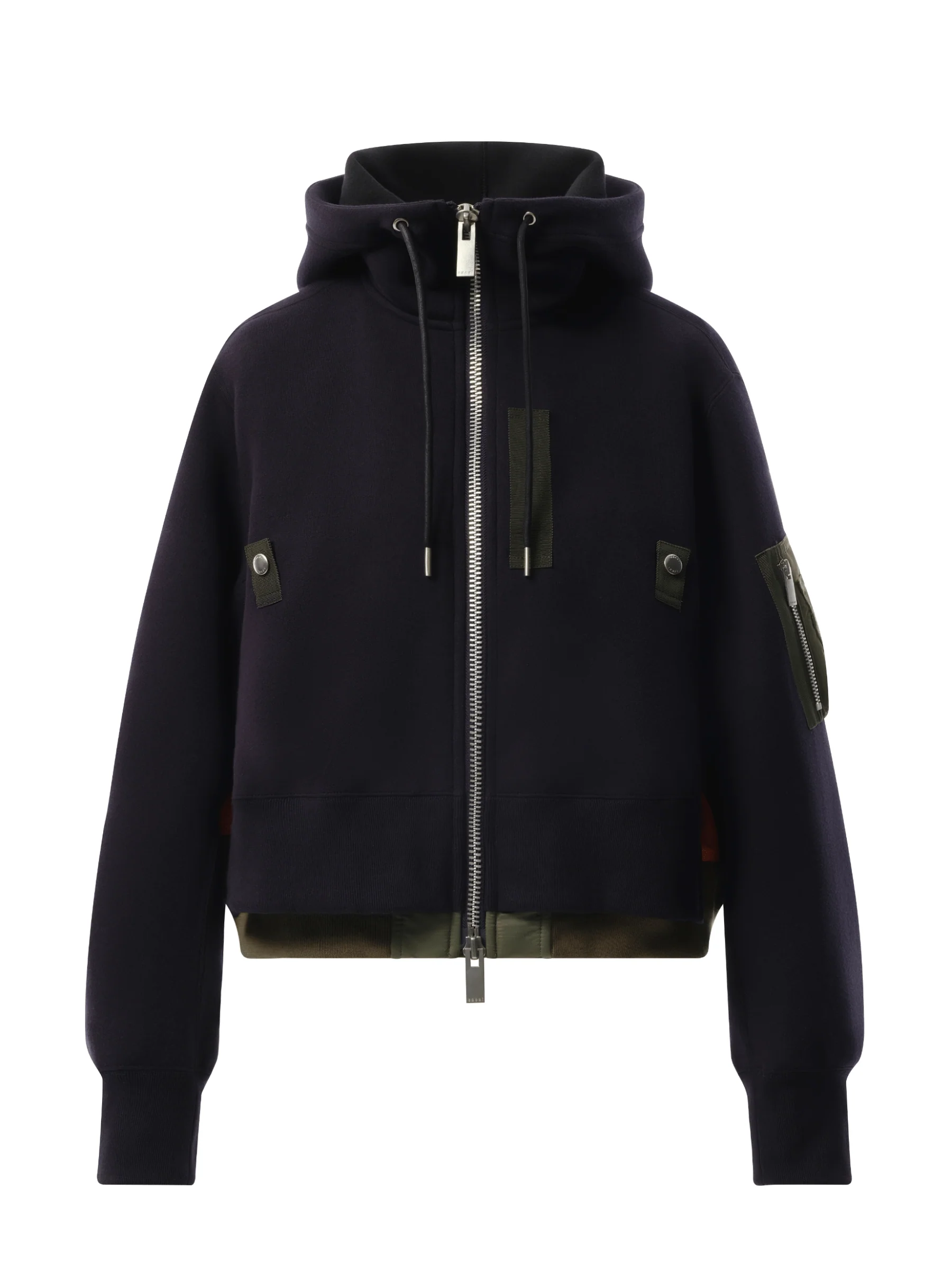 Sponge Sweat Nylon Twill Zip Hoodie in Navy/Khaki - Image 2