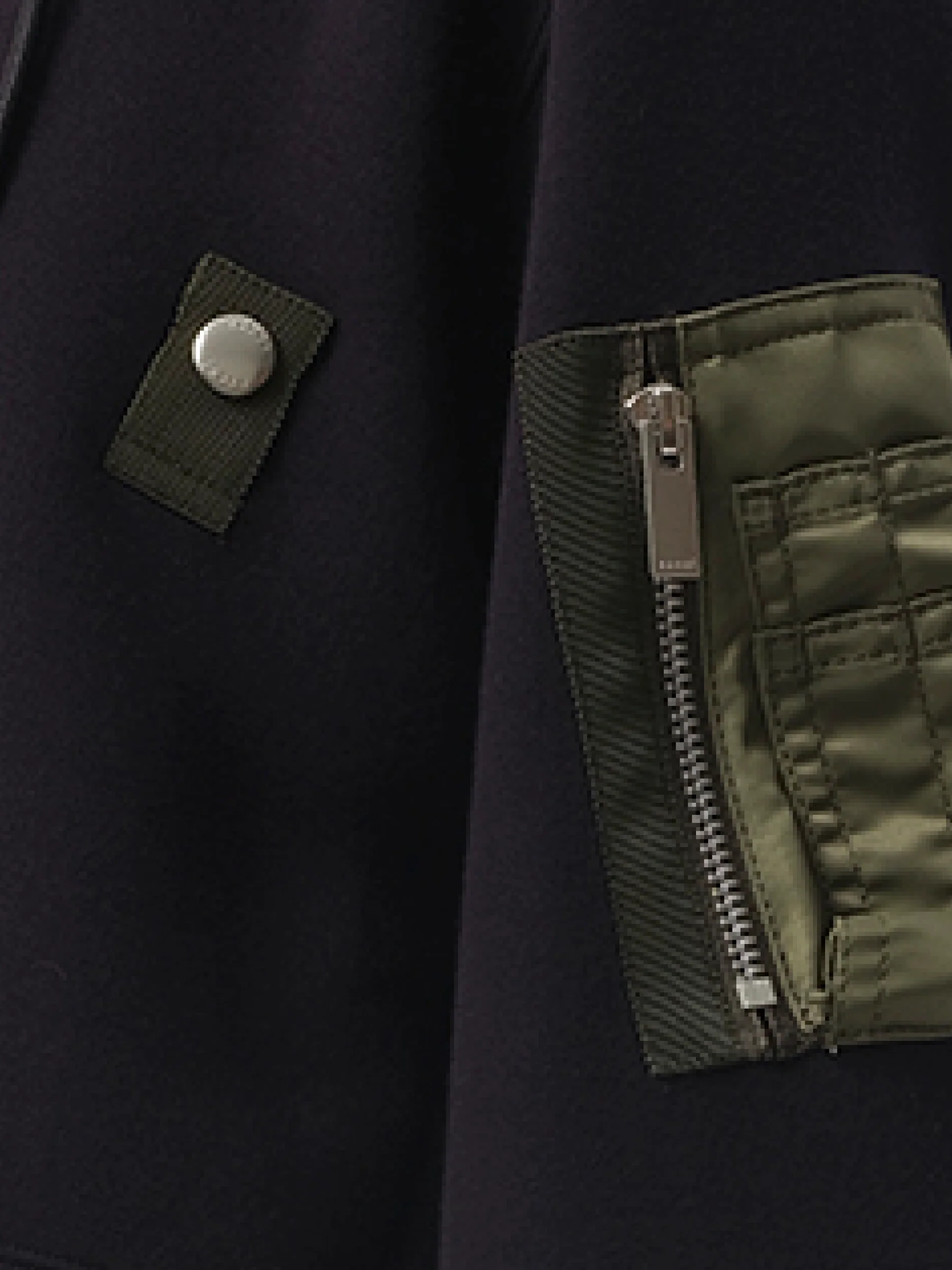 Sponge Sweat Nylon Twill Zip Hoodie in Navy/Khaki - Image 3