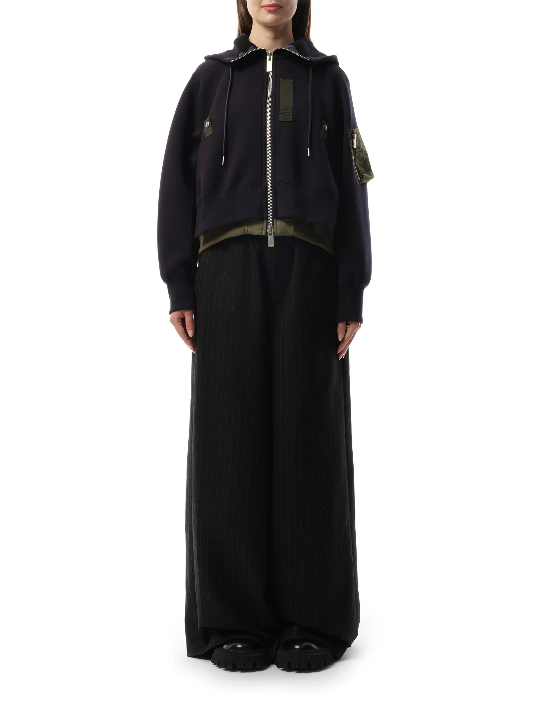 Sponge Sweat Nylon Twill Zip Hoodie in Navy/Khaki - Image 4