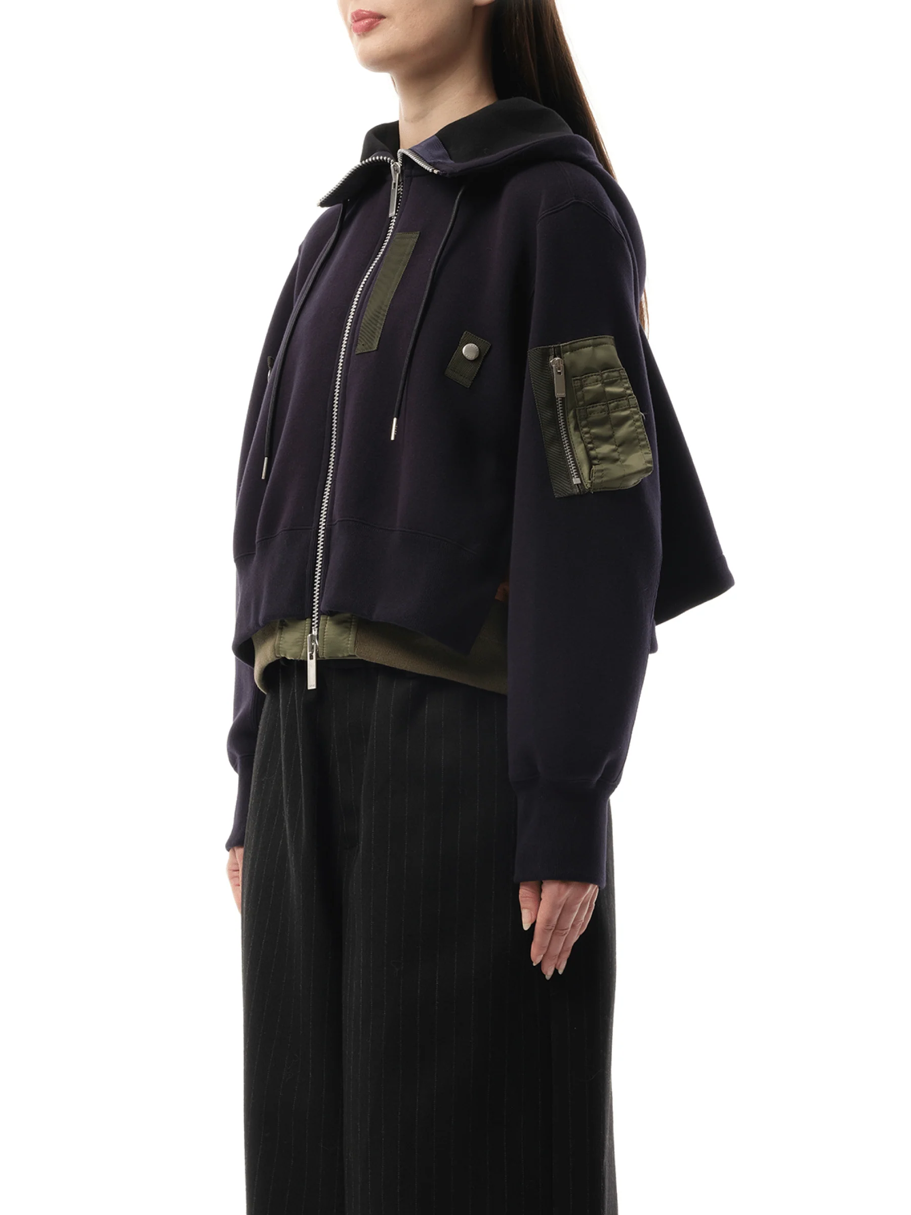 Sponge Sweat Nylon Twill Zip Hoodie in Navy/Khaki - Image 5