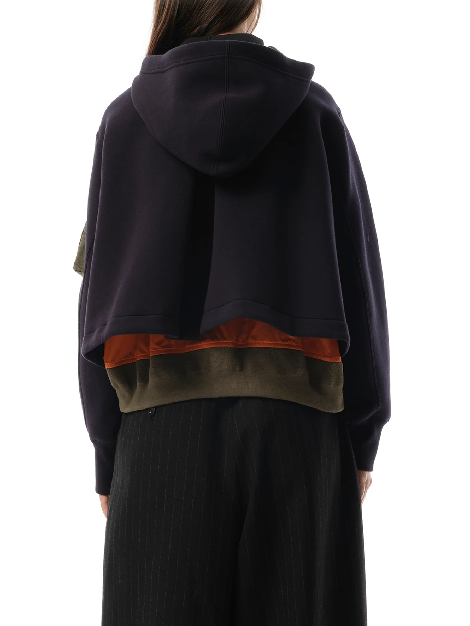 Sponge Sweat Nylon Twill Zip Hoodie in Navy/Khaki - Image 6