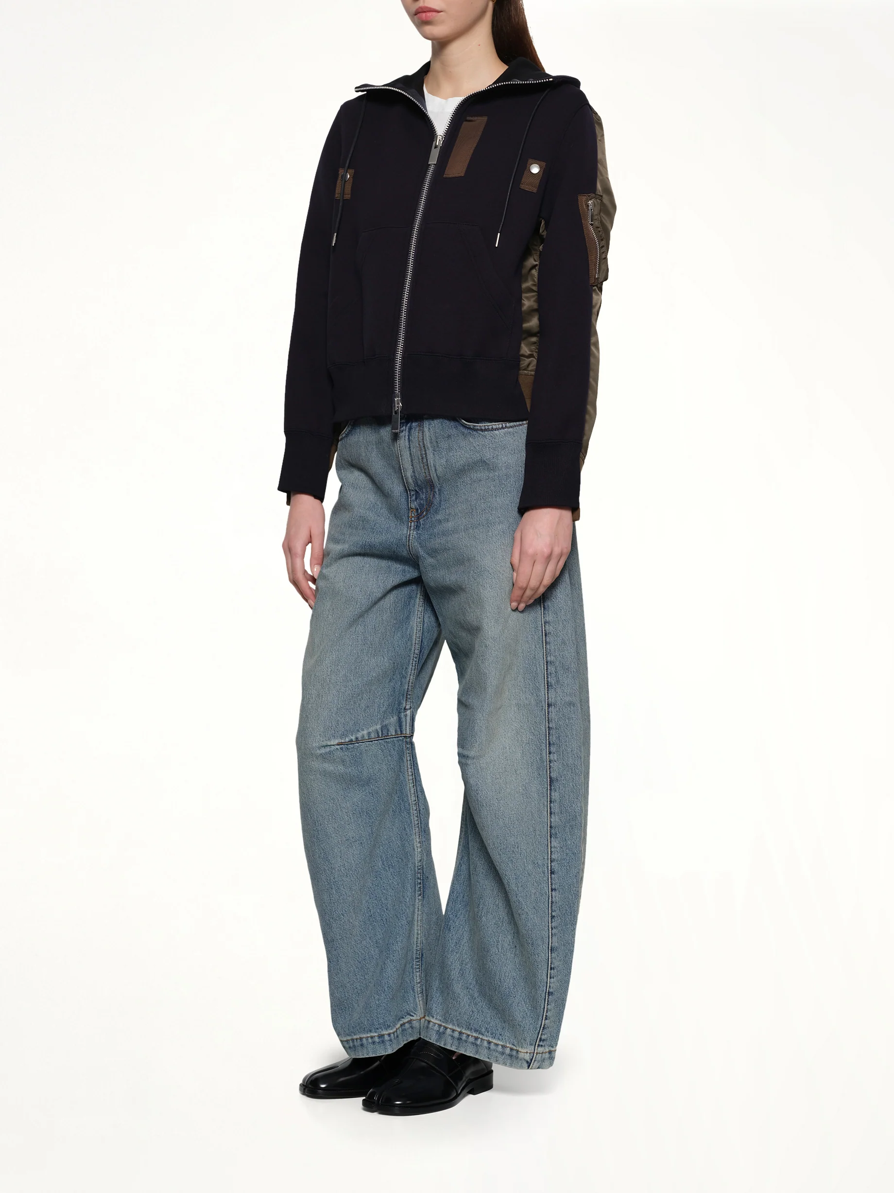 Sponge x Nylon Twill Hoodie in Navy/Dark Khaki - Image 4