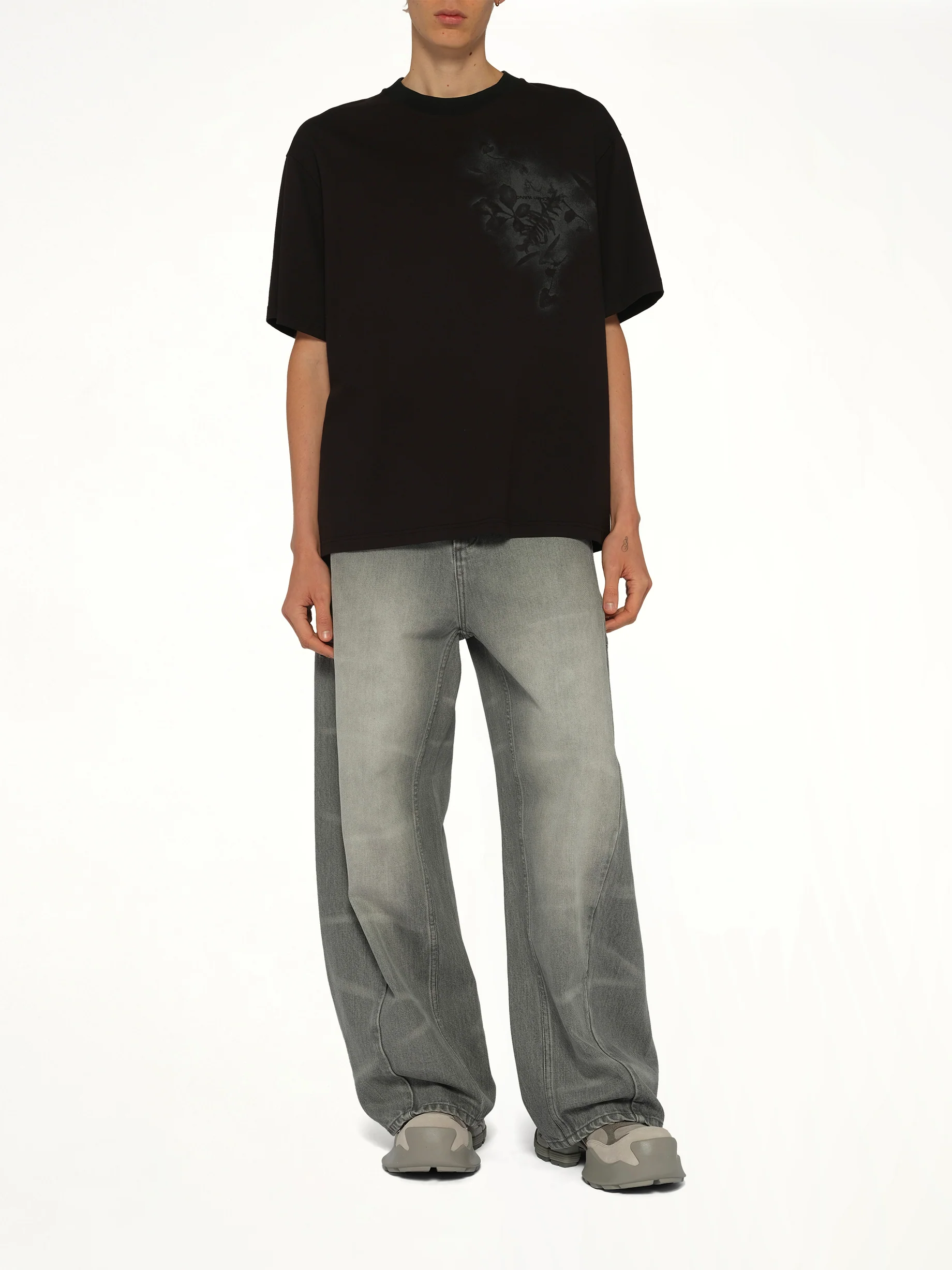 Spray Painted Plants Dye T-Shirt in Black - Image 4