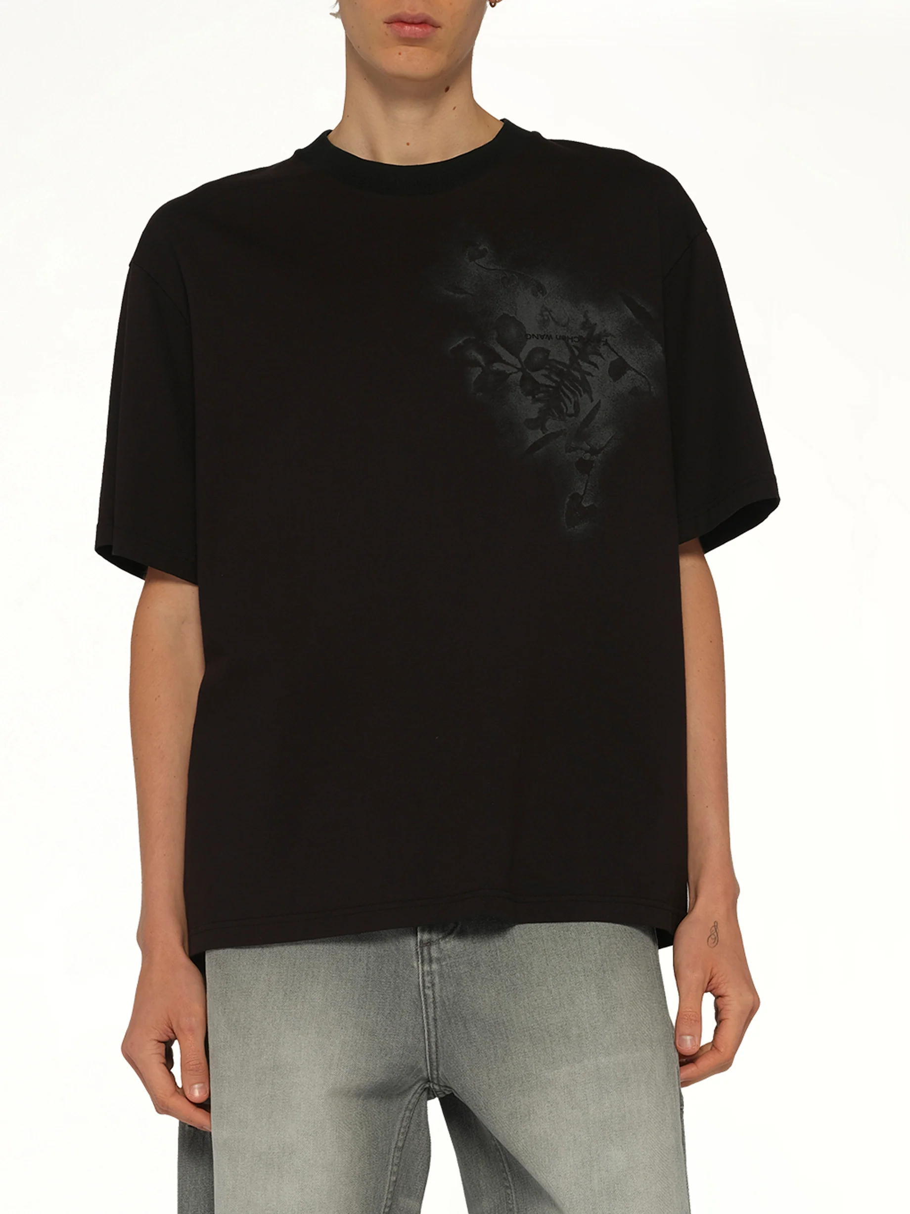 Spray Painted Plants Dye T-Shirt in Black - Image 6