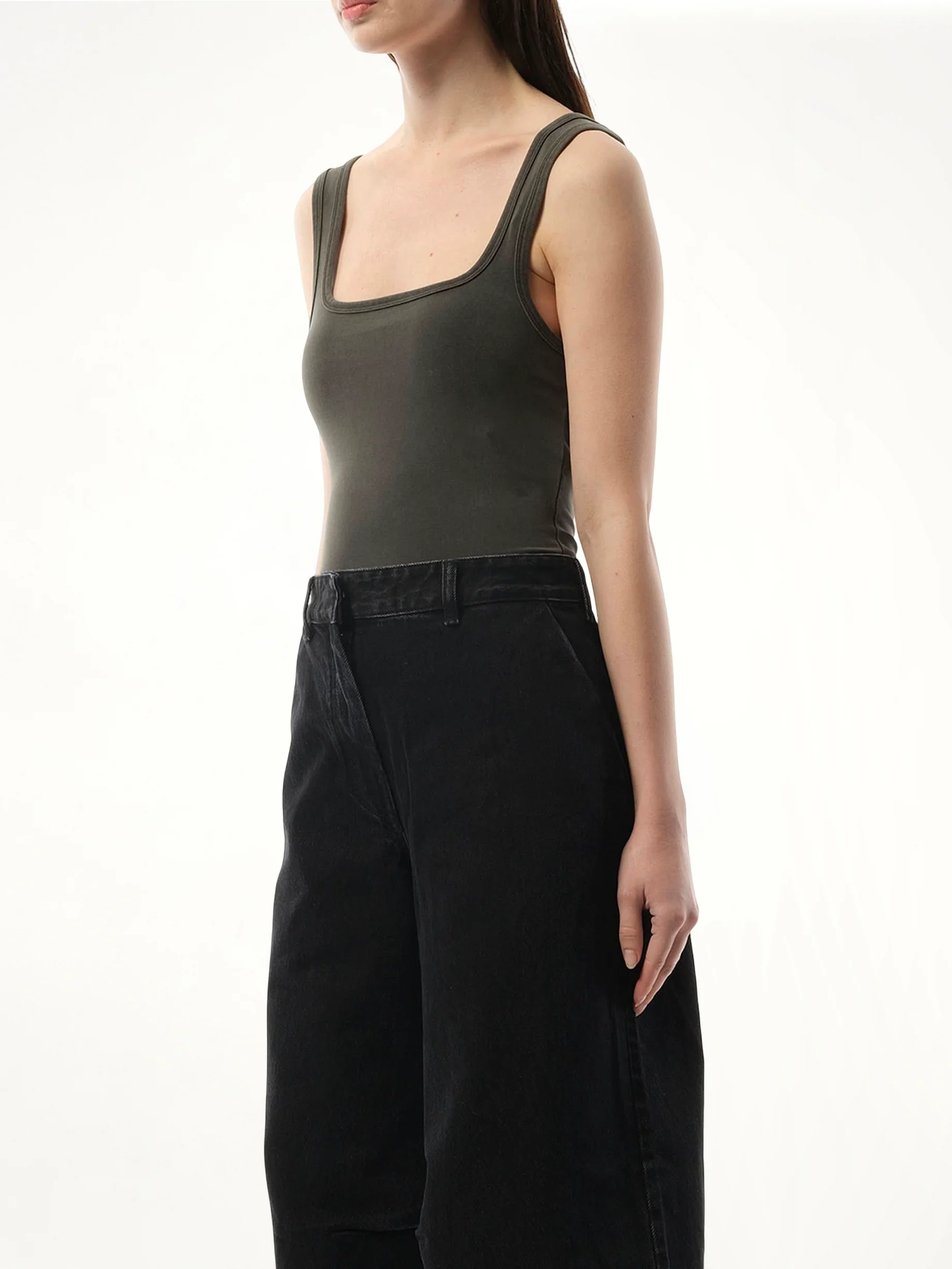 Square Neck Tank Top in Washed Black - Image 5