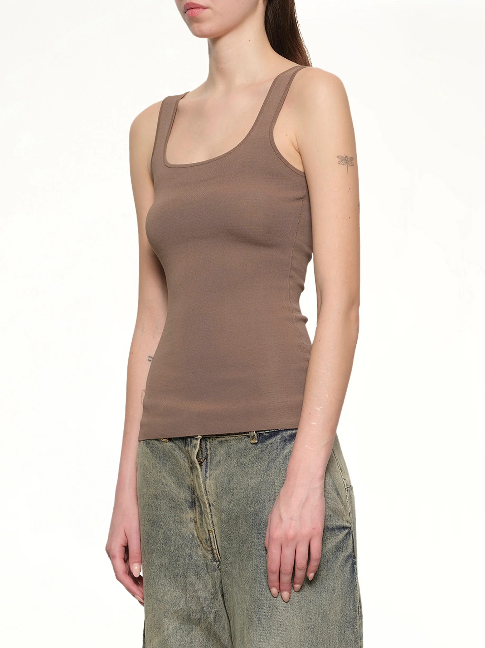 Squared Neck Top in Tan - Image 3