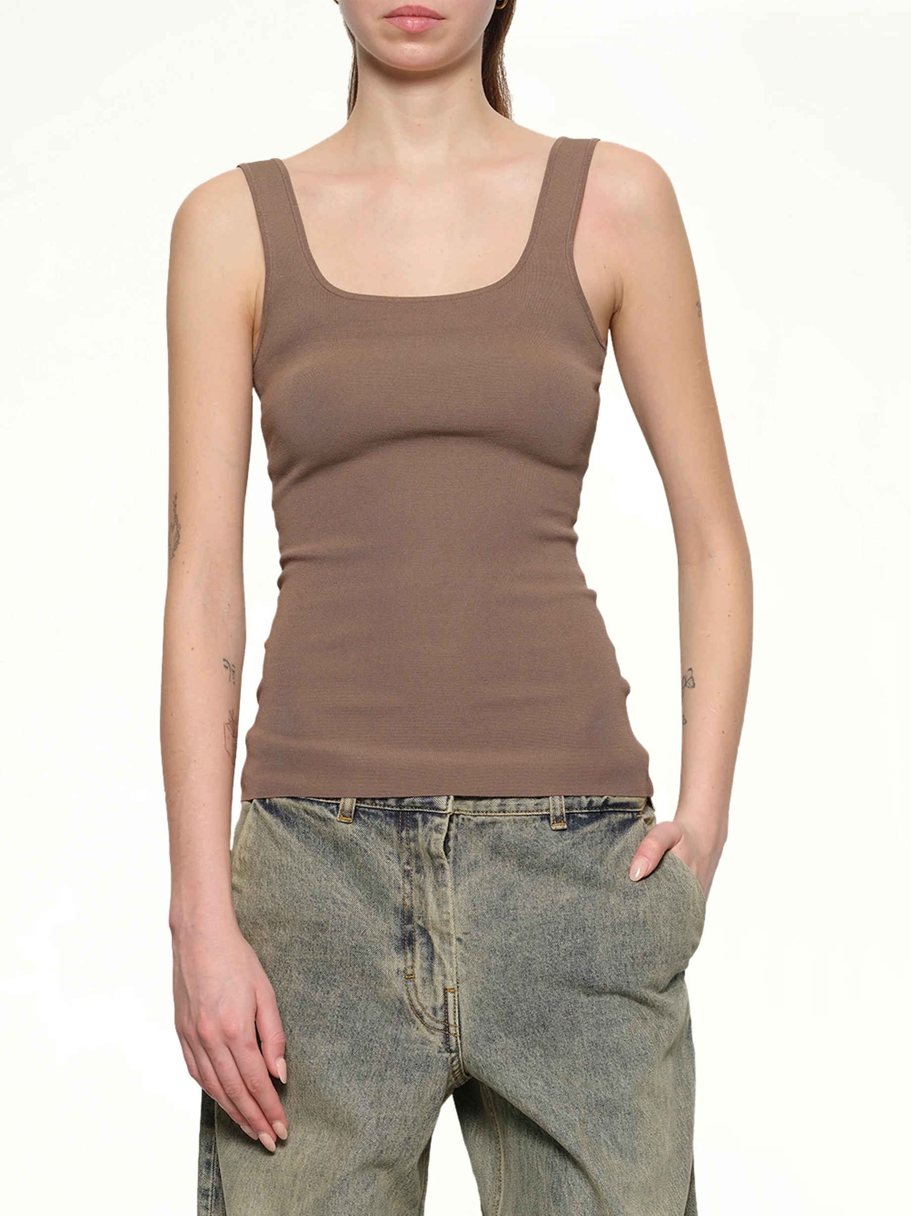 Squared Neck Top in Tan - Image 6