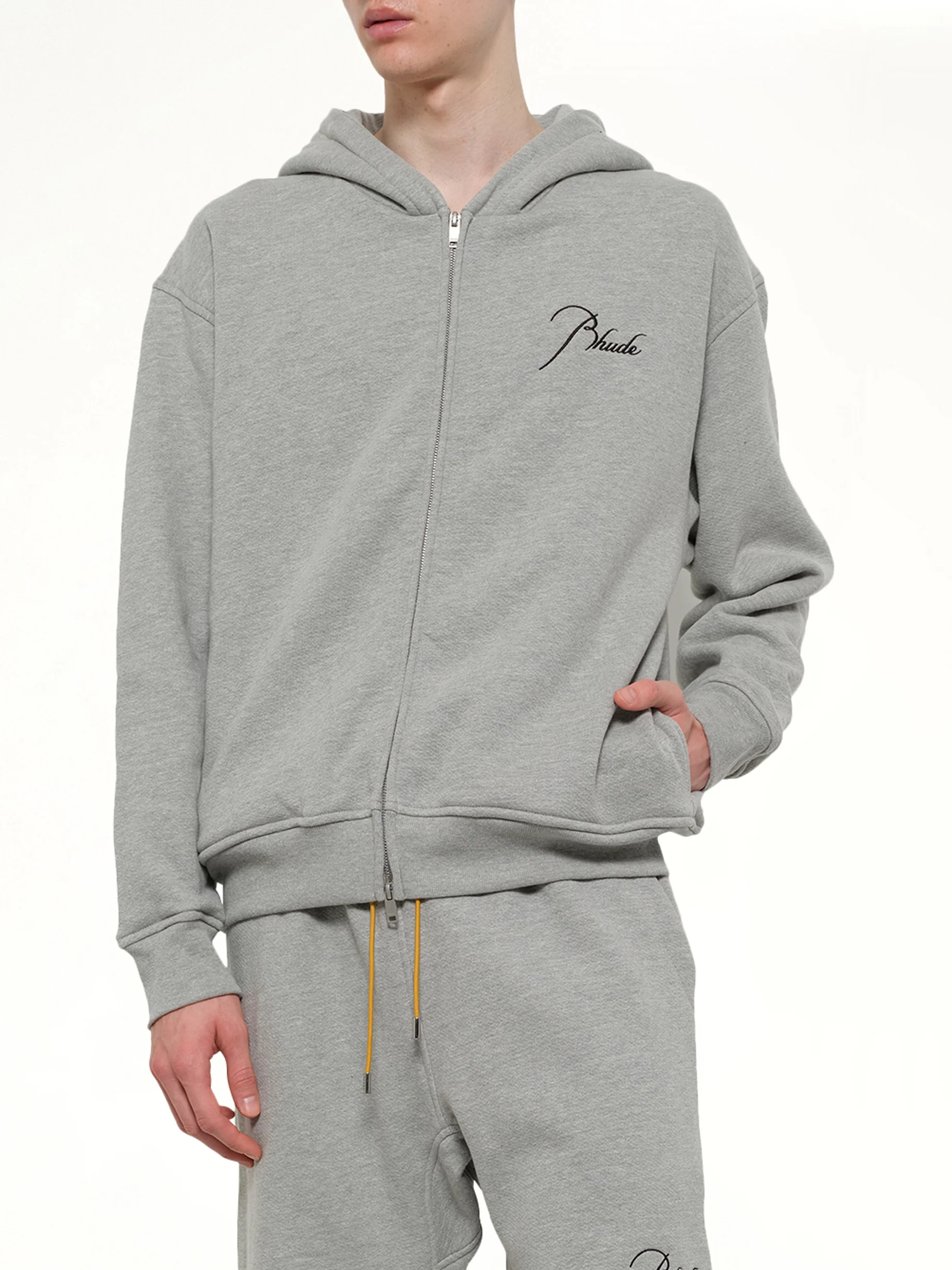 Classique Zip Up Hoodie in Heather Grey/Black - Image 6