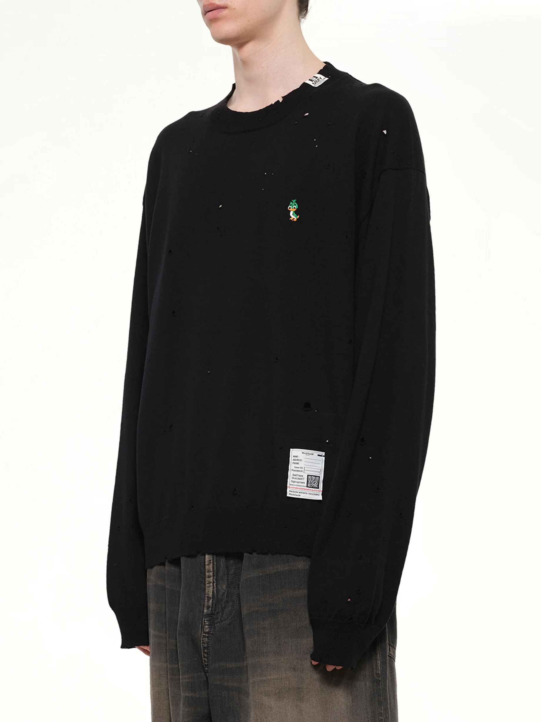 Distressed Knit Pullover in Black - Image 3