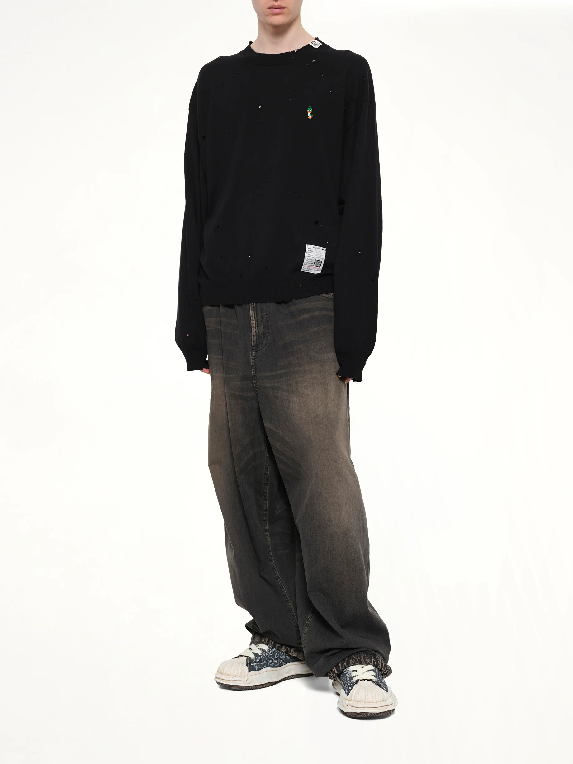 Distressed Knit Pullover in Black - Image 4