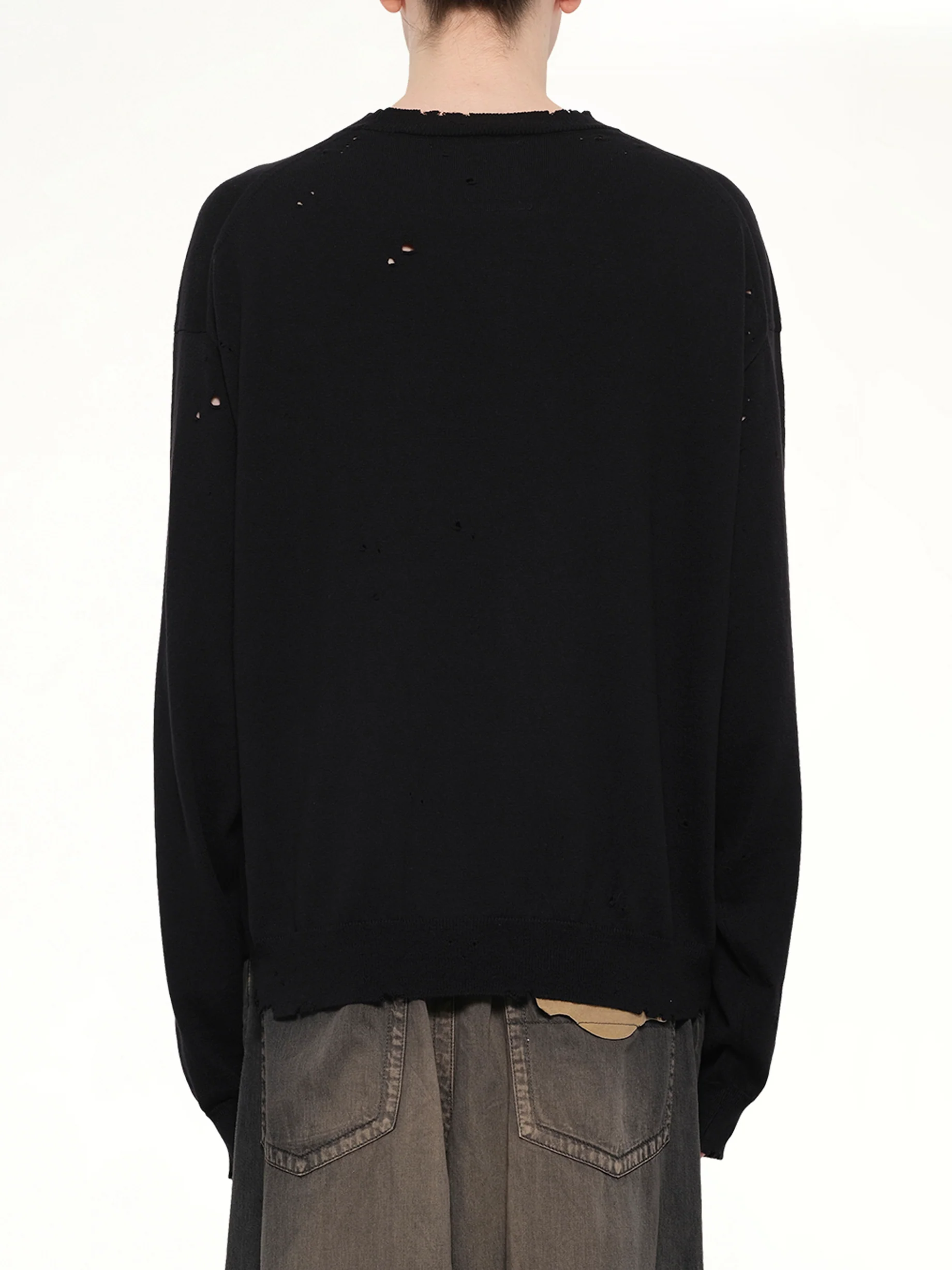 Distressed Knit Pullover in Black - Image 5