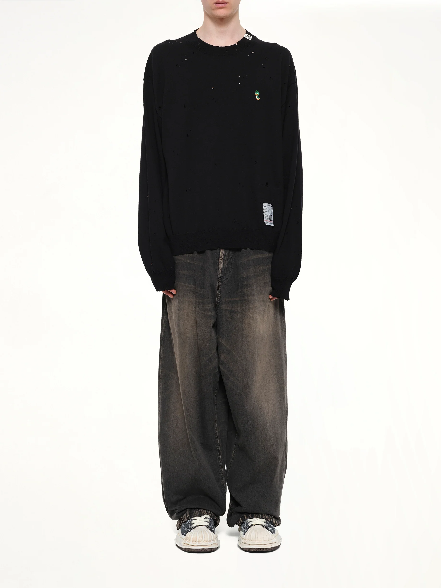 Distressed Knit Pullover in Black - Image 7