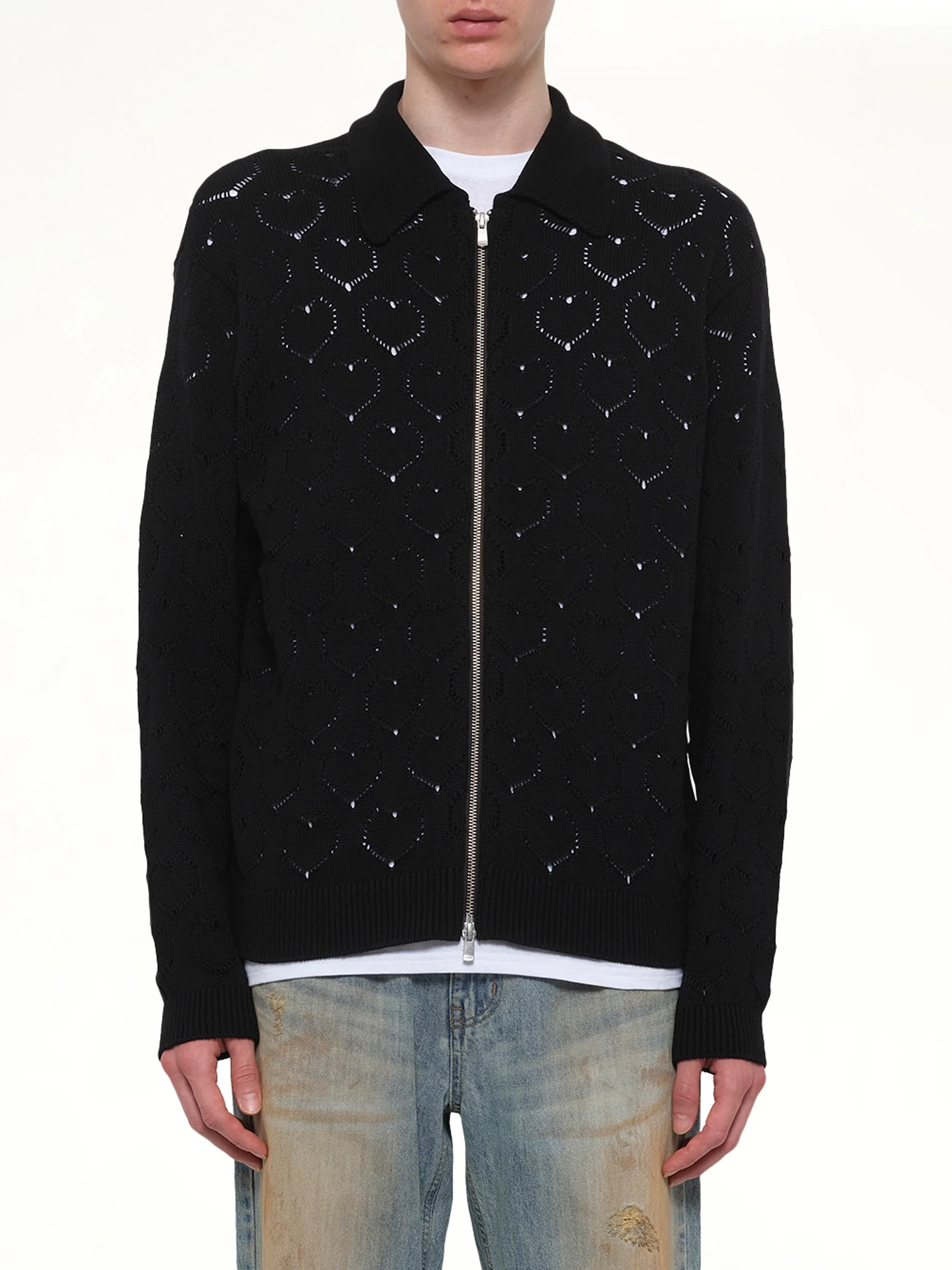 Eyelet Knitted Zip Up in Black