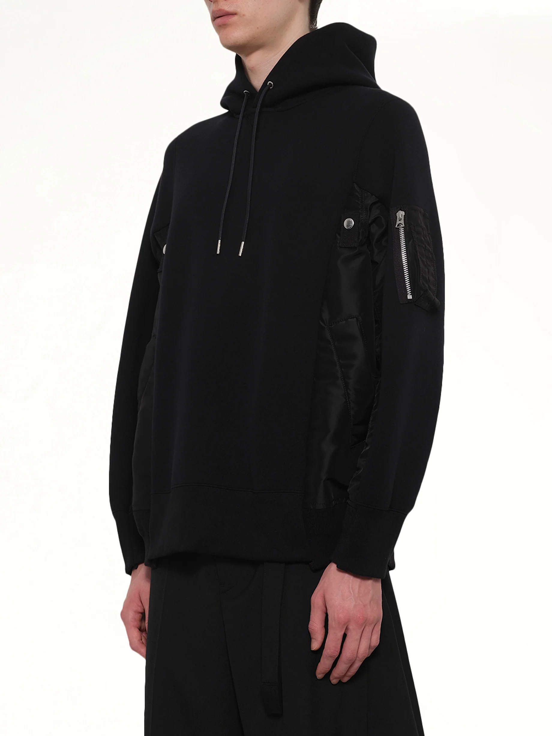 Sponge Sweat x Nylon Twill Hoodie in Black - Image 3