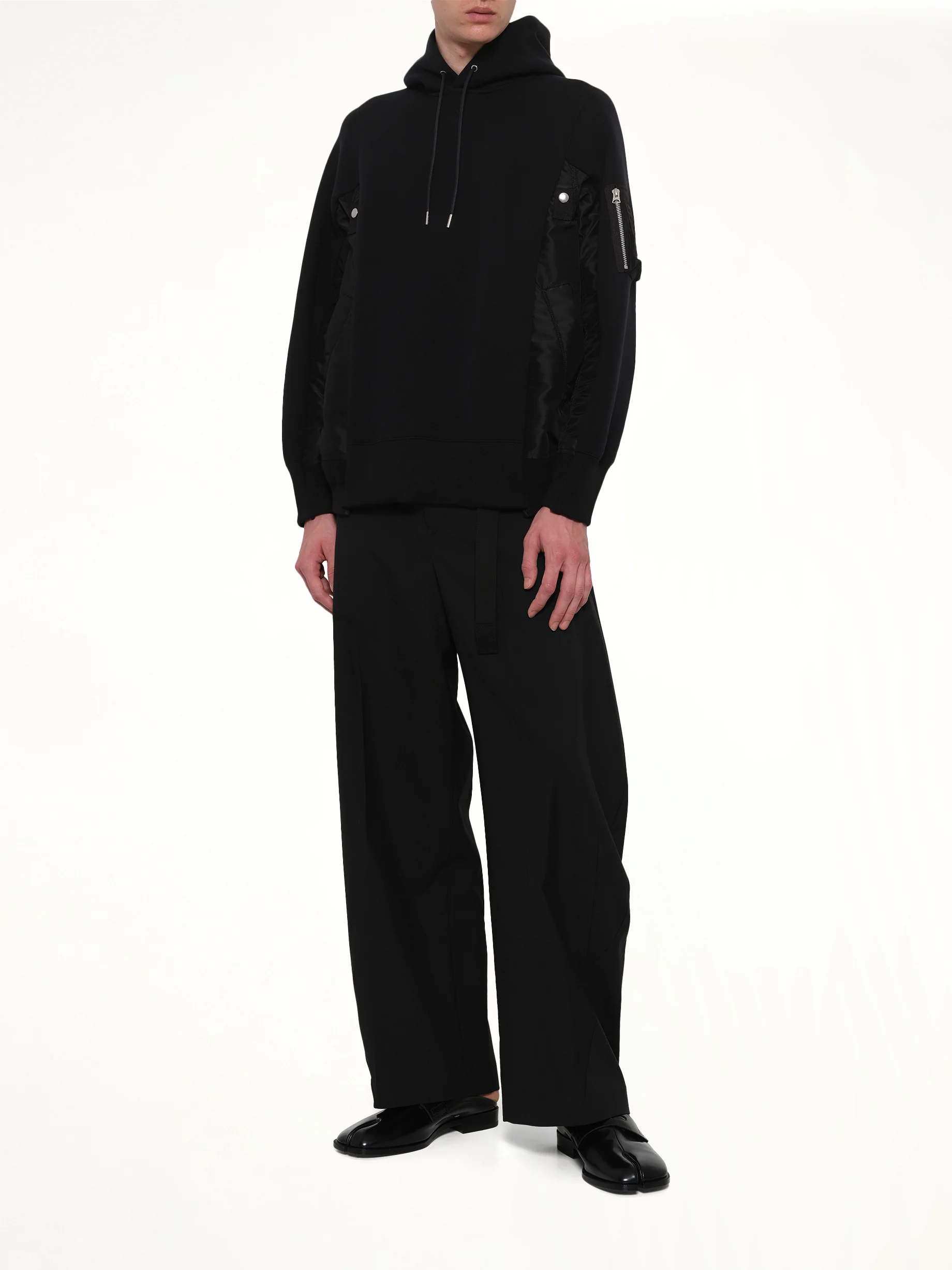 Sponge Sweat x Nylon Twill Hoodie in Black - Image 4
