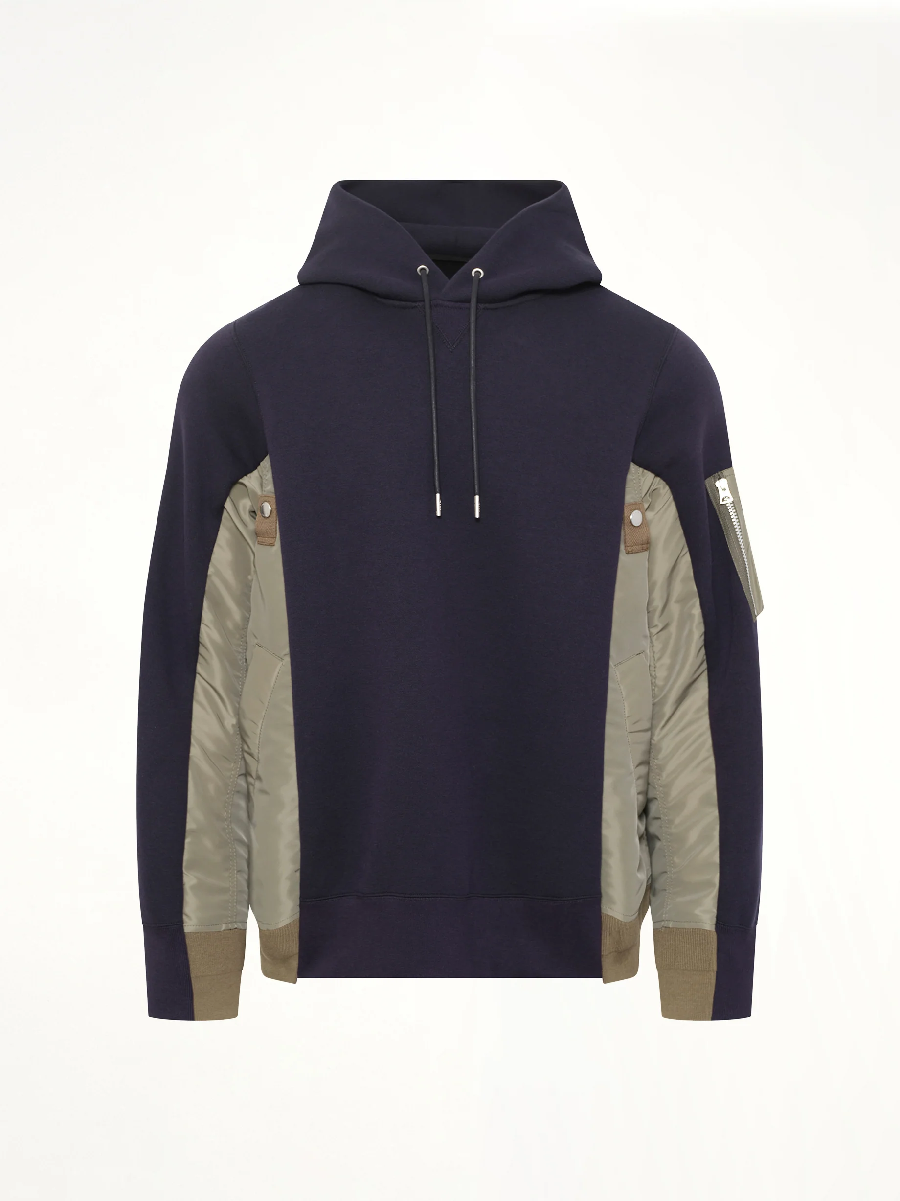 Sponge Sweat x Nylon Twill Hoodie in Navy/Khaki - Image 2