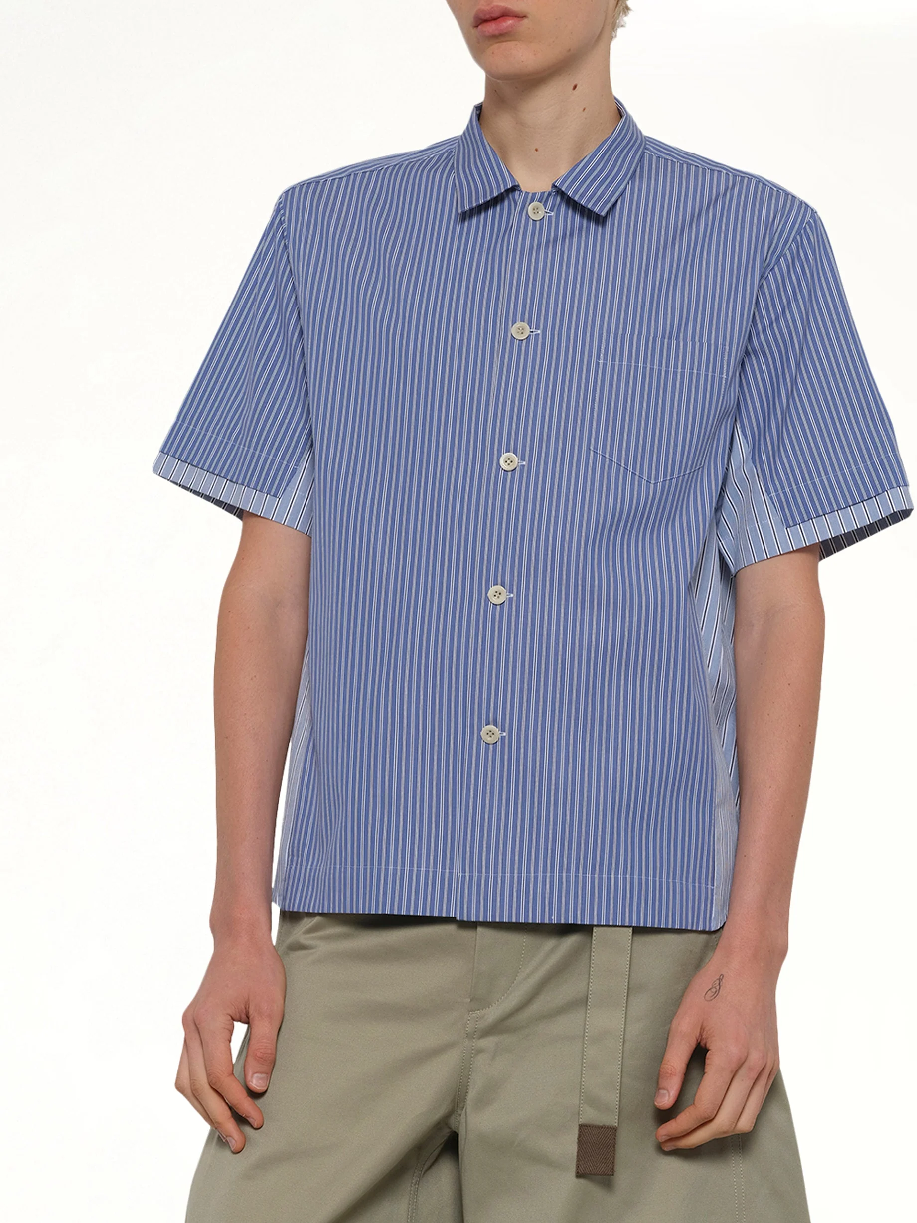 Poplin Shirt in Blue Stripe - Image 6