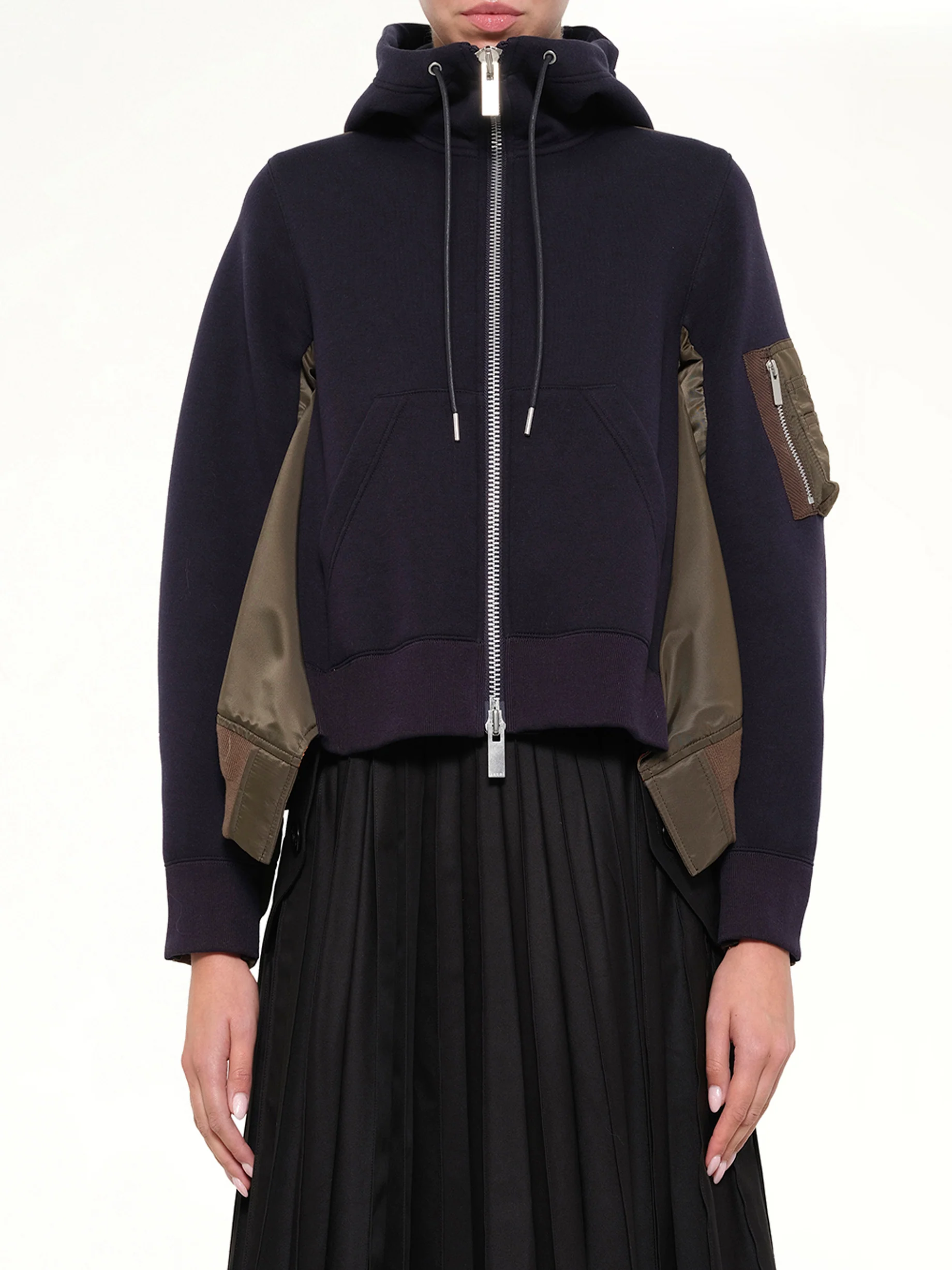 Sponge Sweat x Nylon Twill Hoodie in Navy/Dark Khaki