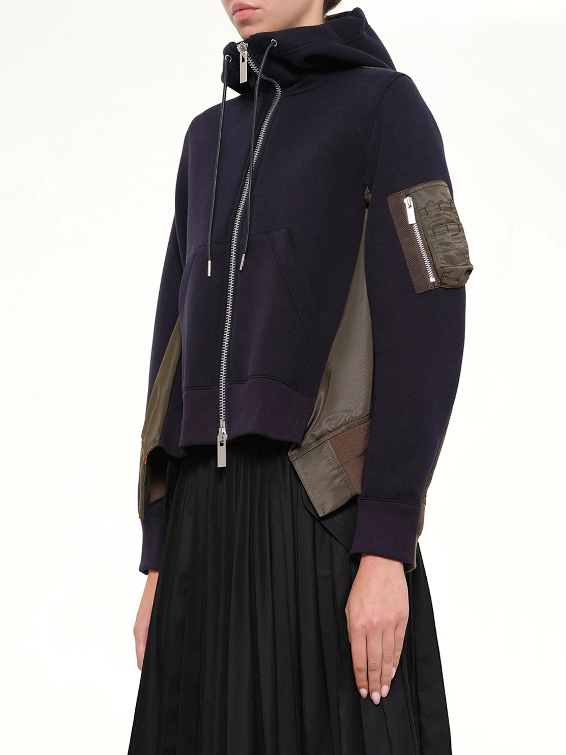 Sponge Sweat x Nylon Twill Hoodie in Navy/Dark Khaki - Image 3