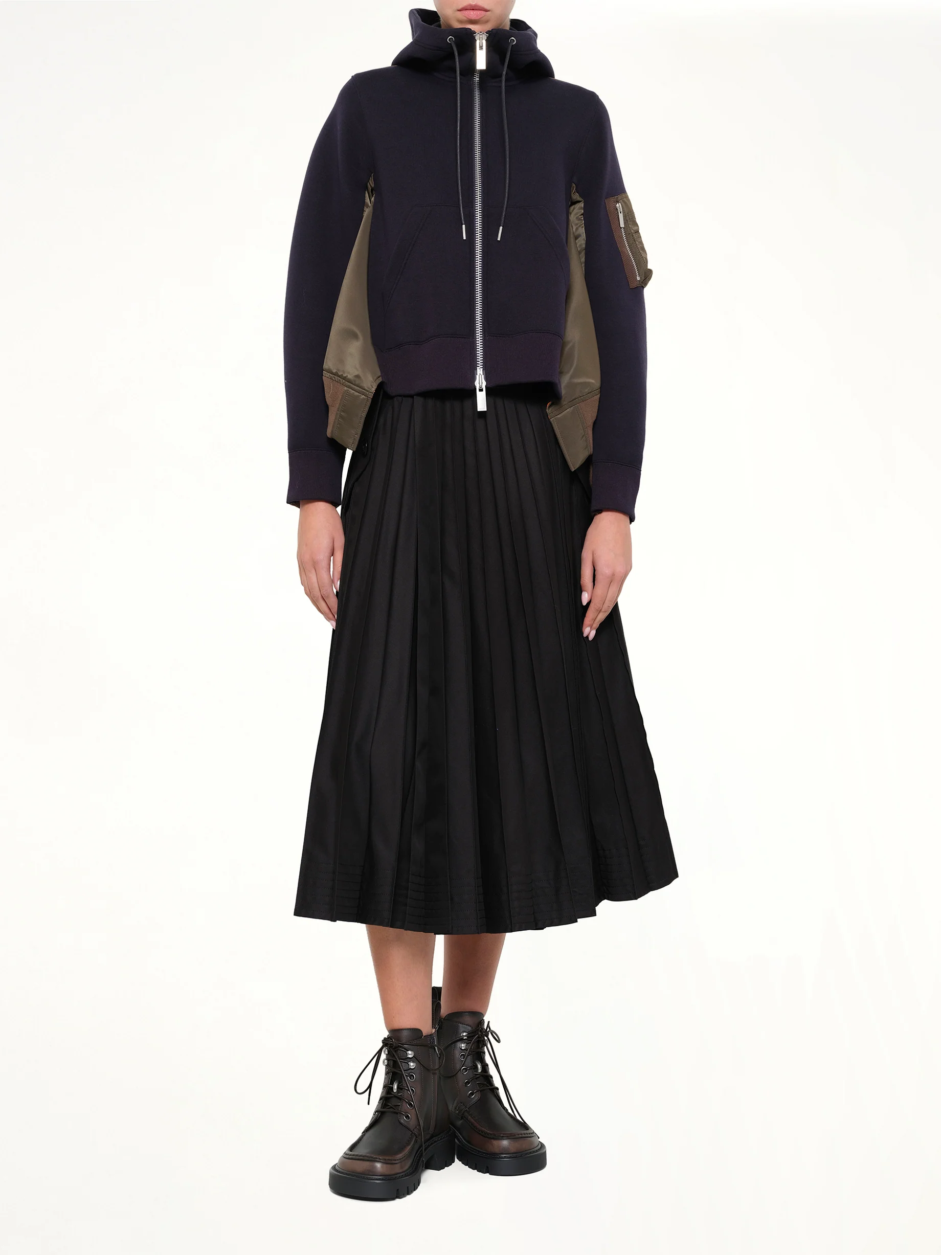 Sponge Sweat x Nylon Twill Hoodie in Navy/Dark Khaki - Image 4