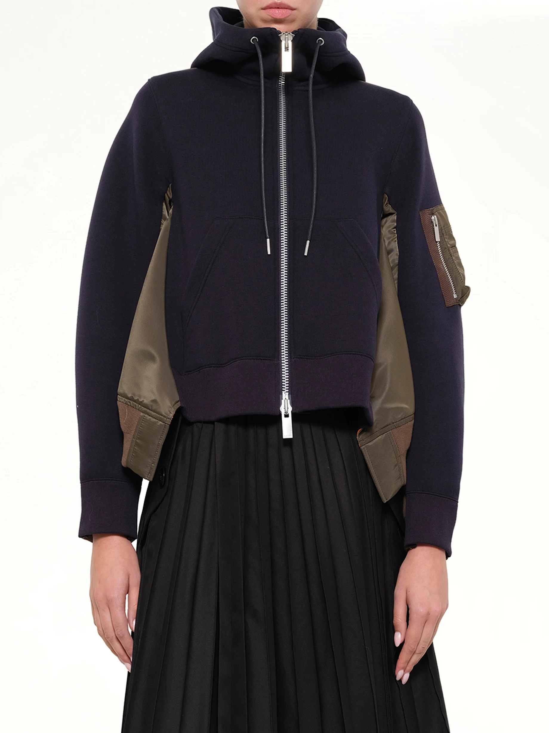 Sponge Sweat x Nylon Twill Hoodie in Navy/Dark Khaki - Image 6