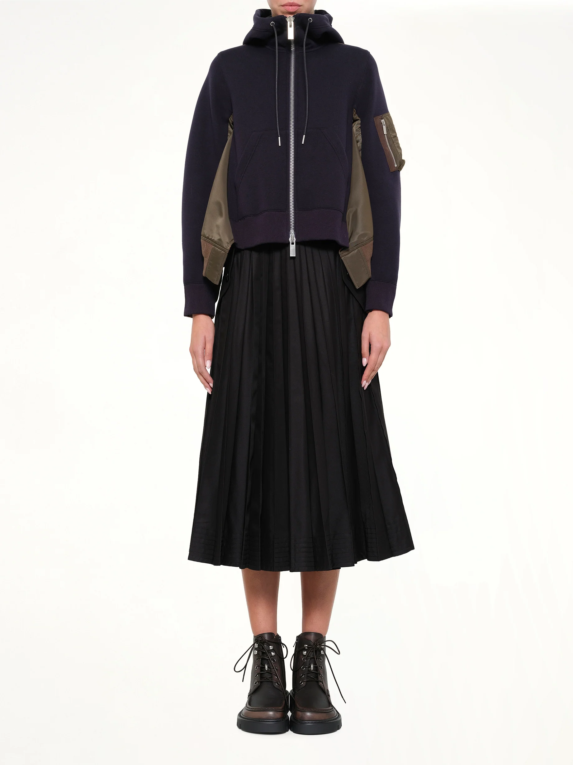 Sponge Sweat x Nylon Twill Hoodie in Navy/Dark Khaki - Image 7